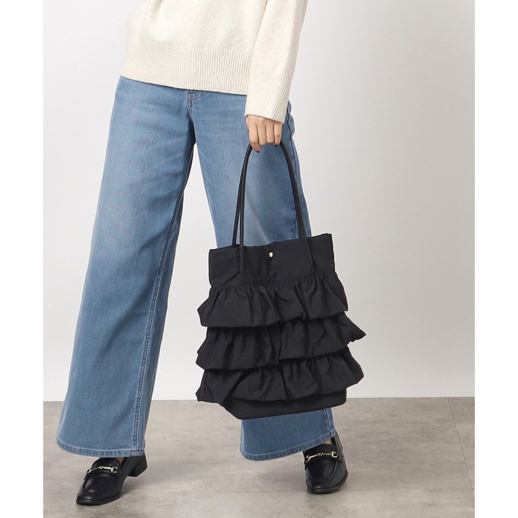 grove「【A4収納可】ティアードタックトート」|トートバッグ|ﾌﾞﾗｯｸ(019)