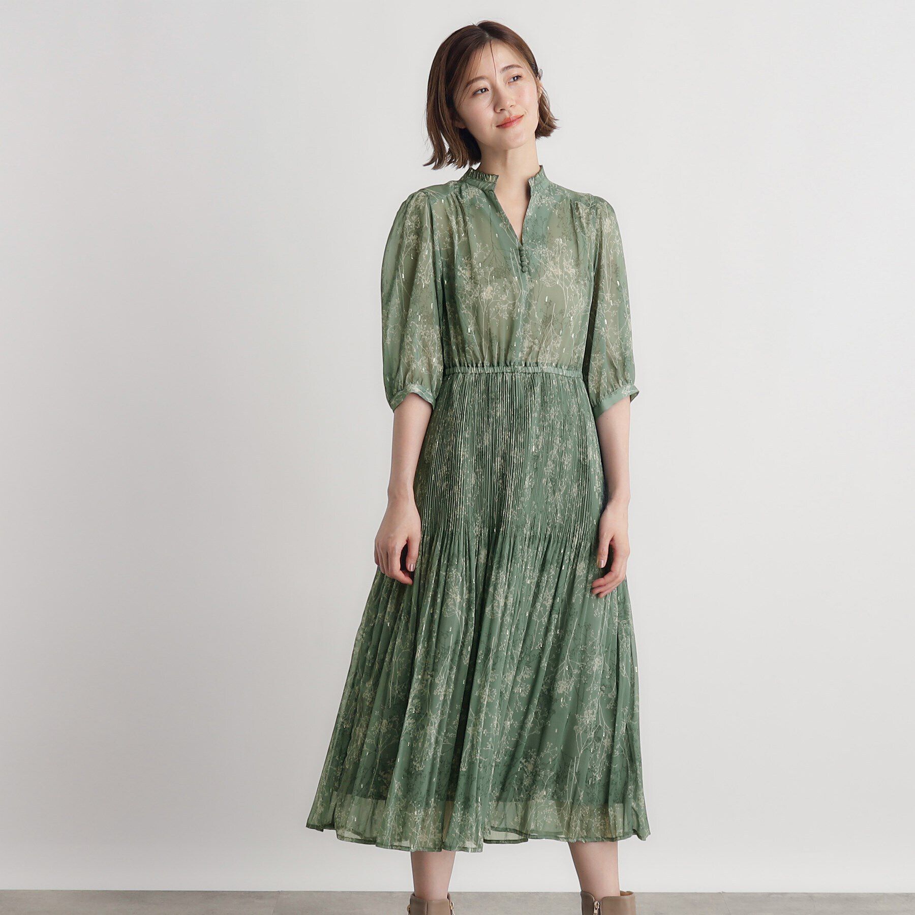 grove「ラメジャカードプリーツワンピース」|ワンピース|ライトグリーン(12