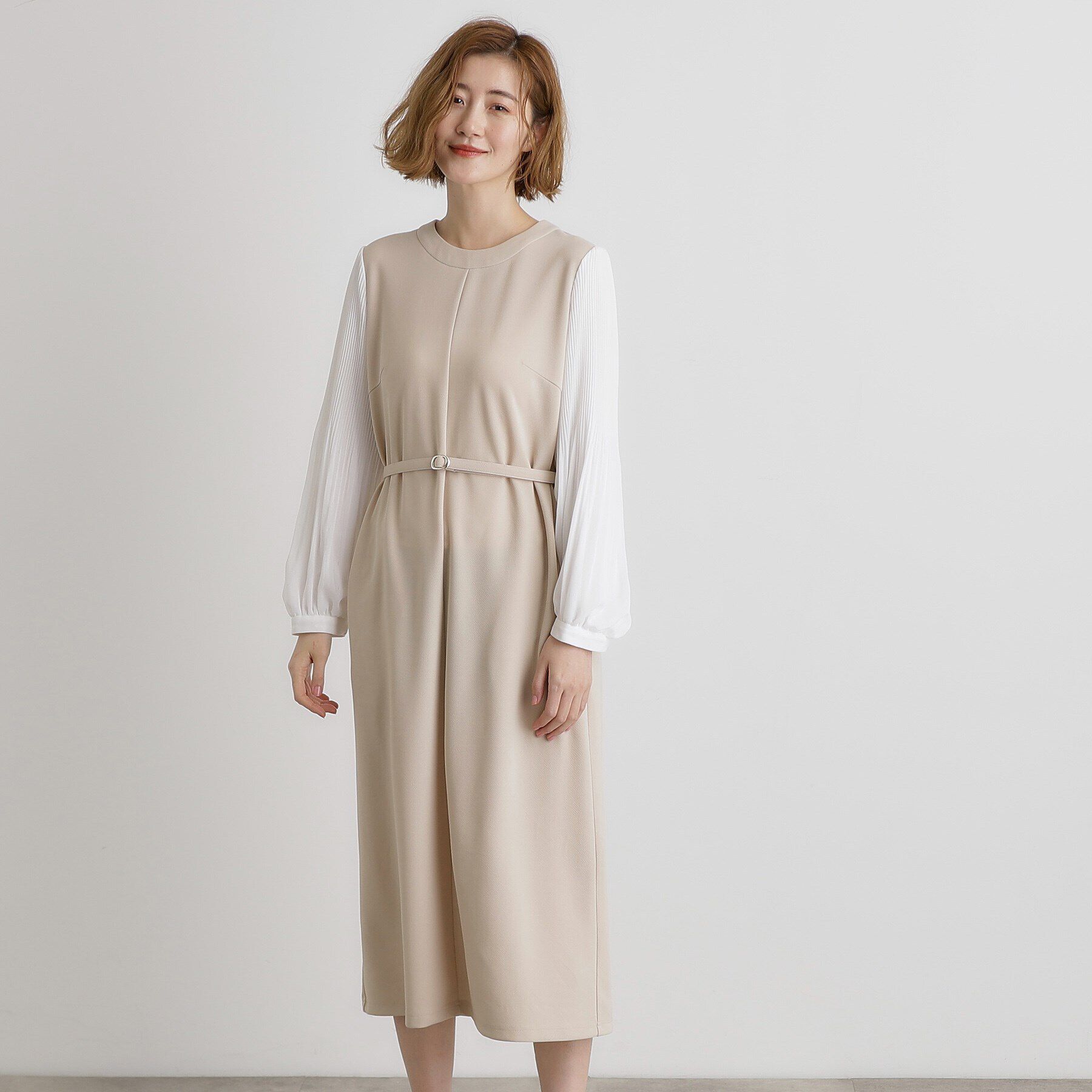 grove「ベルト付き袖プリーツサックワンピース」|ワンピース|