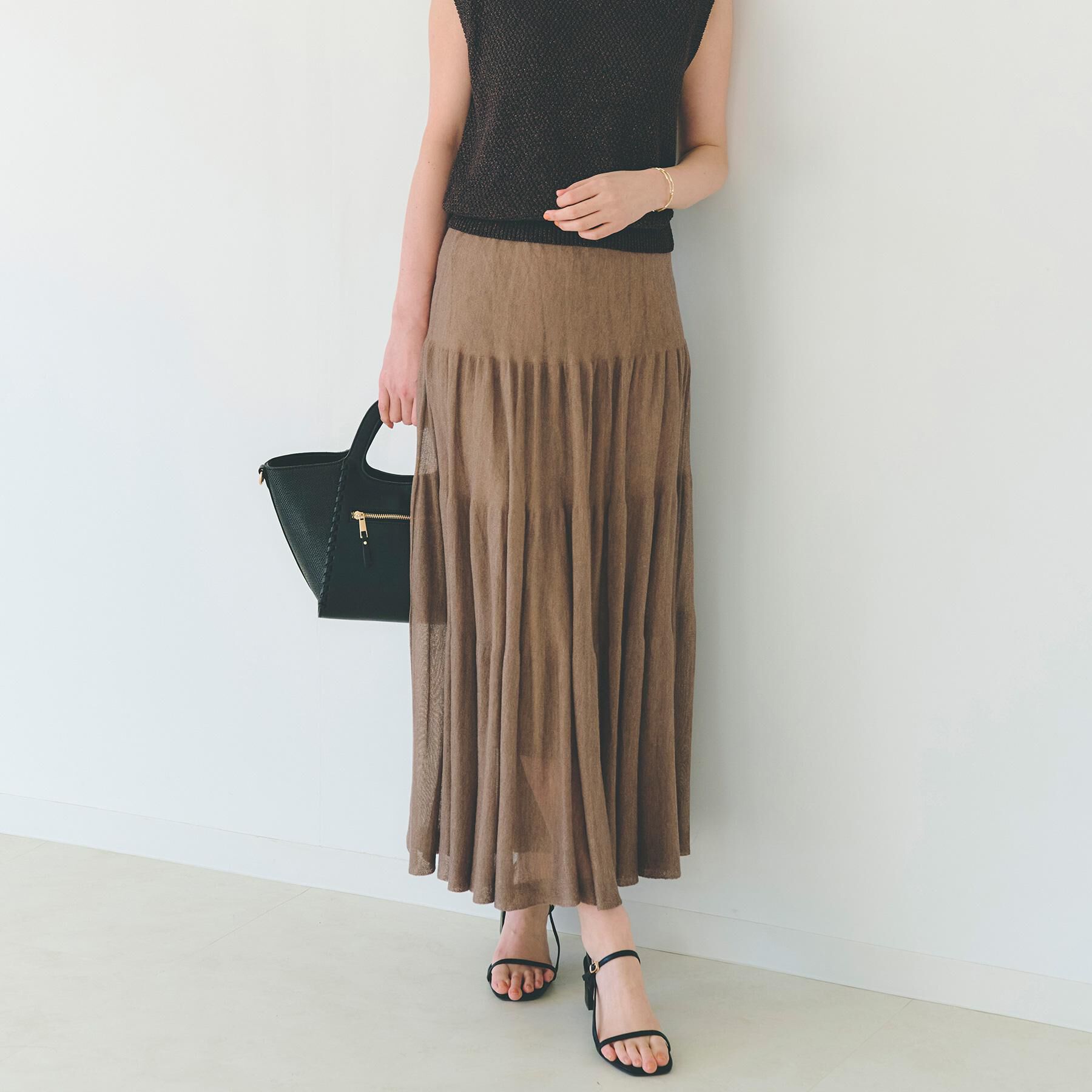 grove「夏の華やぎティアードニットシアースカート」|スカート|モカブラウン(042