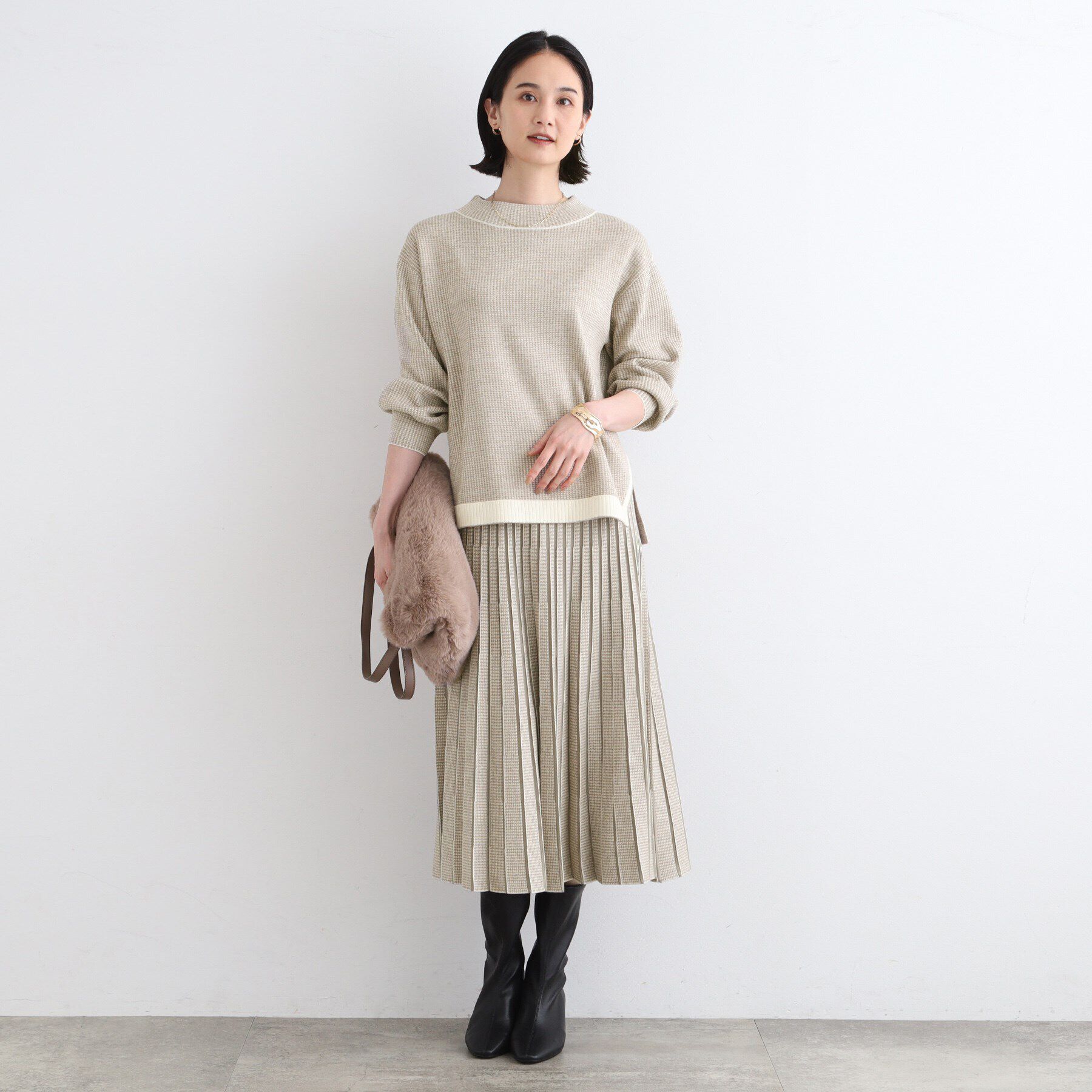 INDIVI「【洗える／SETUP可能】ジャカードニットプリーツスカート」|スカート|