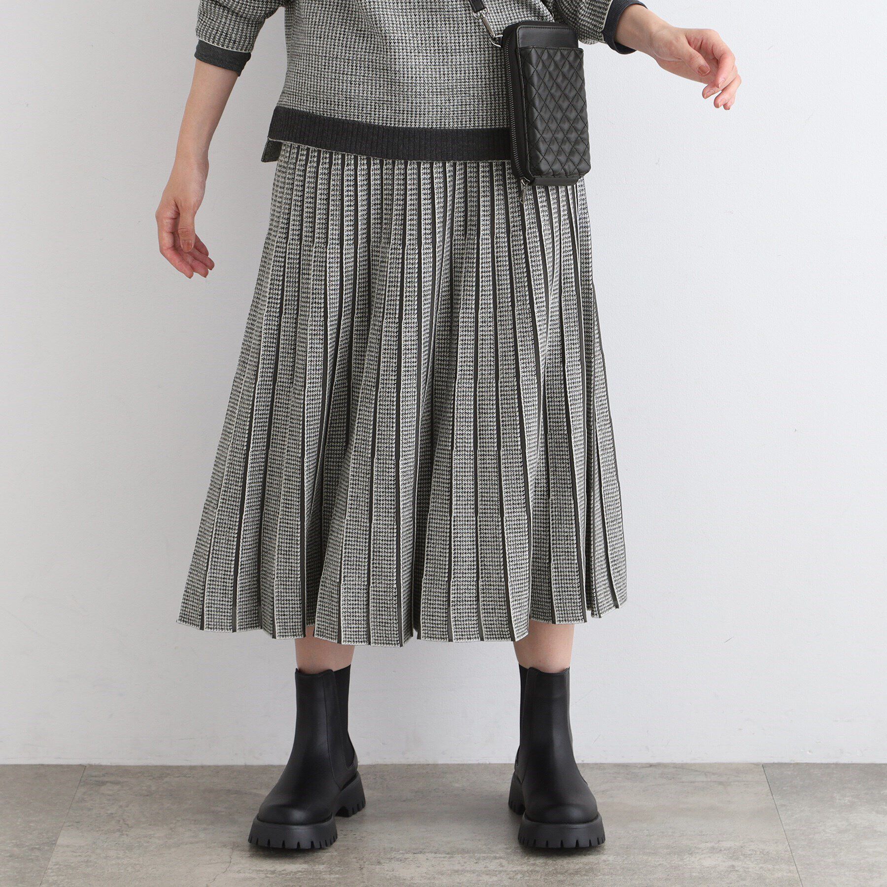 INDIVI「【洗える／SETUP可能】ジャカードニットプリーツスカート」|スカート|