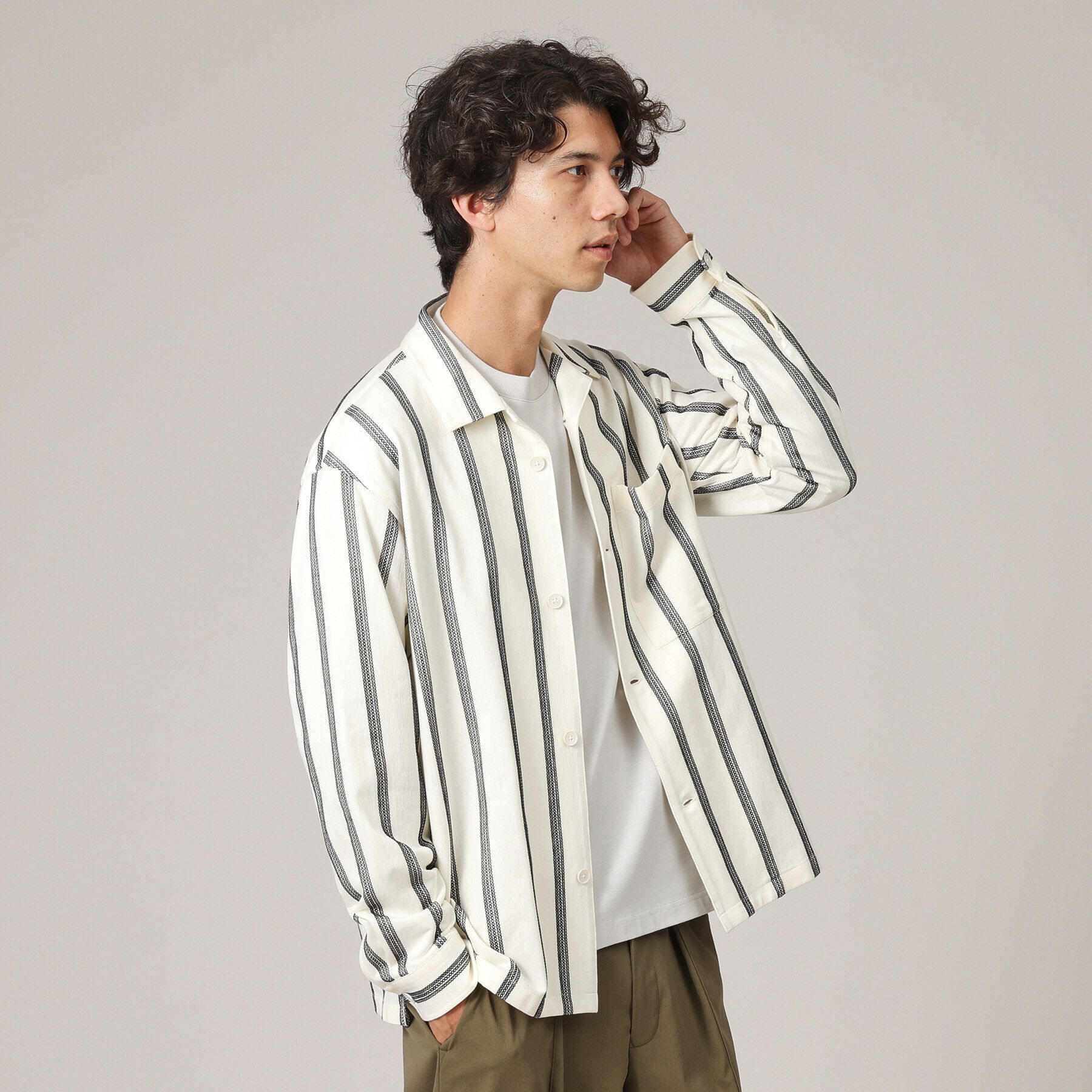 TAKEO KIKUCHI「カラミ ストライプ ジャージー シャツ」|シャツ・ブラウス|アイボリー(304)