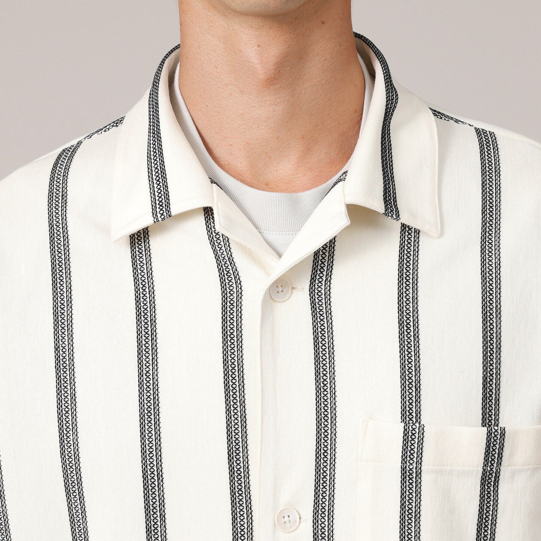 TAKEO KIKUCHI「カラミ ストライプ ジャージー シャツ」|シャツ・ブラウス|