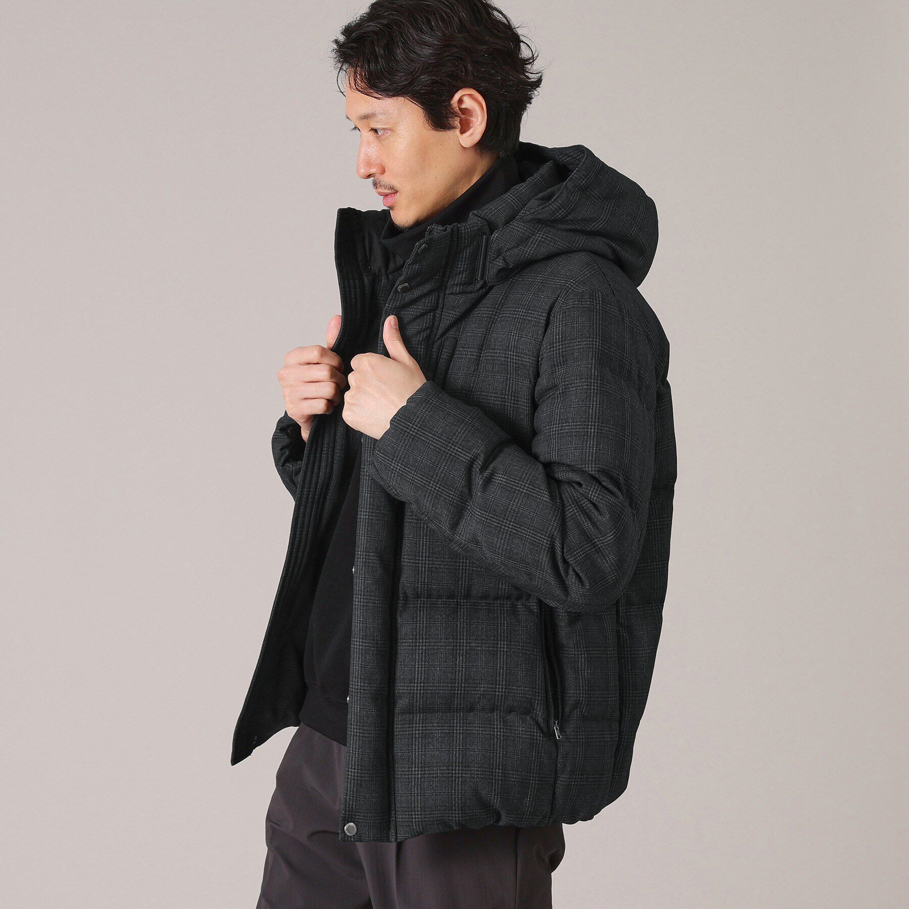 TAKEO KIKUCHI「【735フィルパワー】グレンチェック ダウンブルゾン」|ブルゾン・スタジャン|