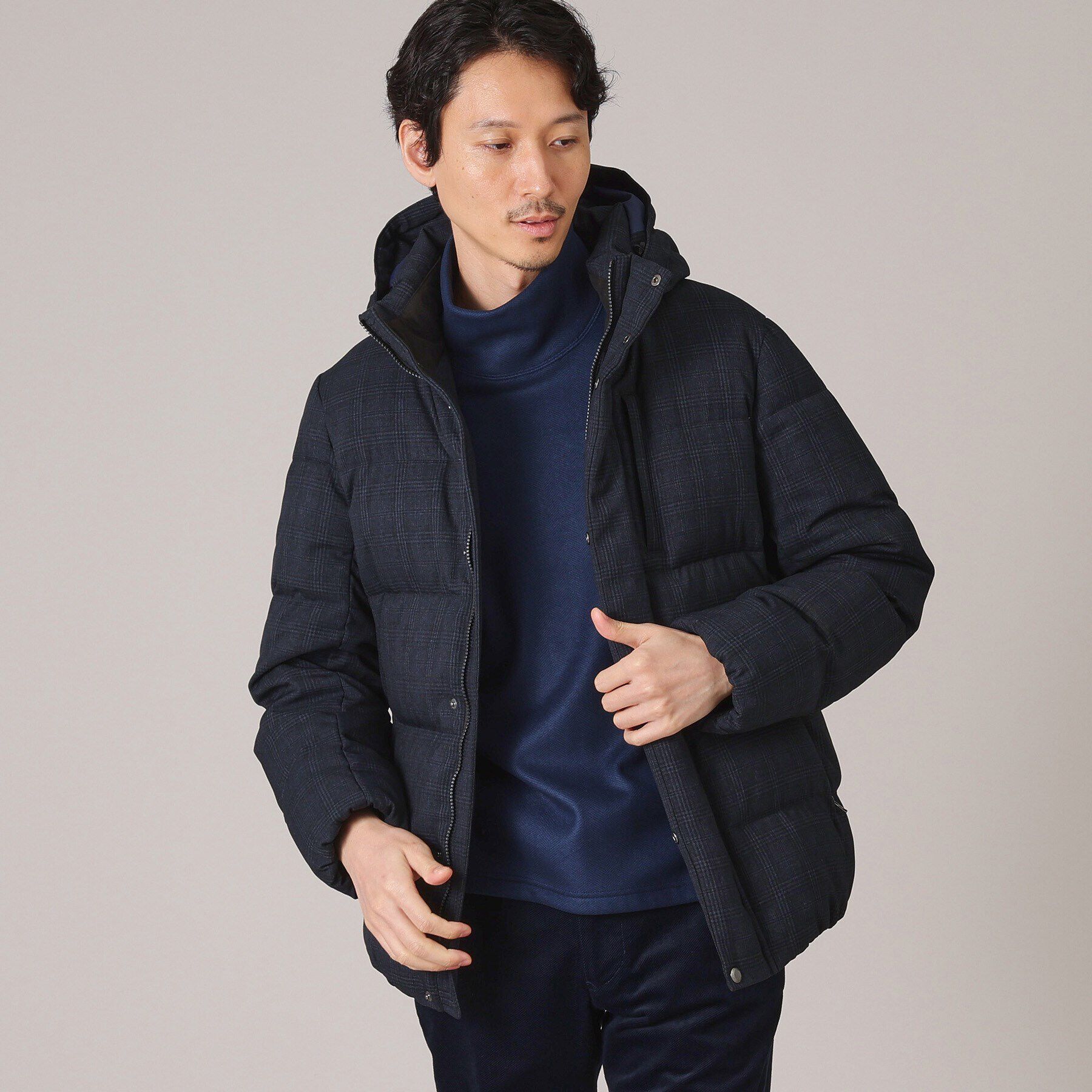 TAKEO KIKUCHI「【735フィルパワー】グレンチェック ダウンブルゾン」|ブルゾン・スタジャン|