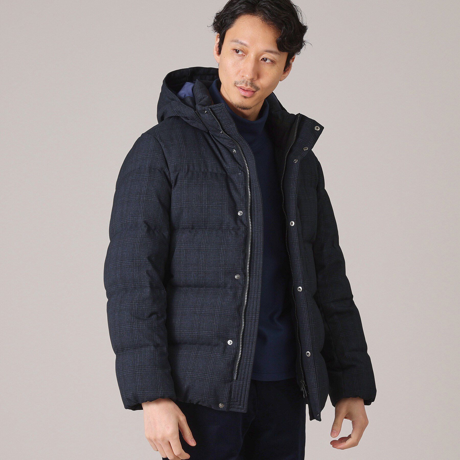 TAKEO KIKUCHI「【735フィルパワー】グレンチェック ダウンブルゾン」|ブルゾン・スタジャン|ﾈｲﾋﾞｰ(294)