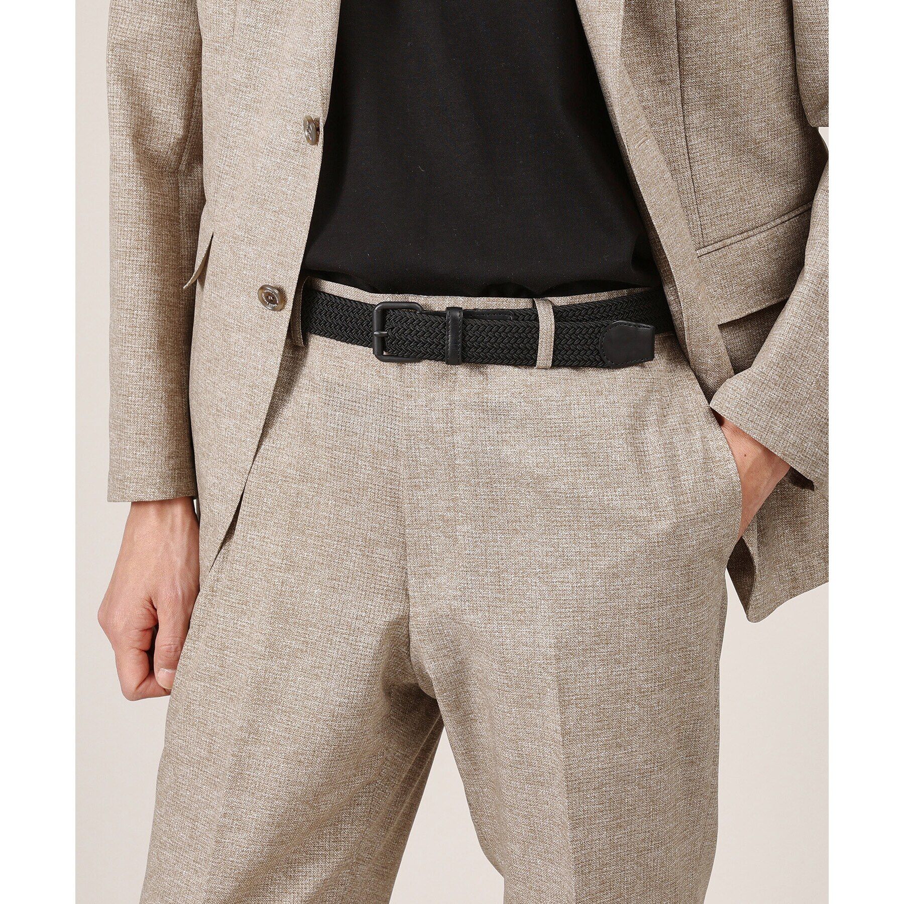 TAKEO KIKUCHI「【Made in JAPAN】レザーコンビ マットバックル ゴムメッシュベルト」|ベルト|