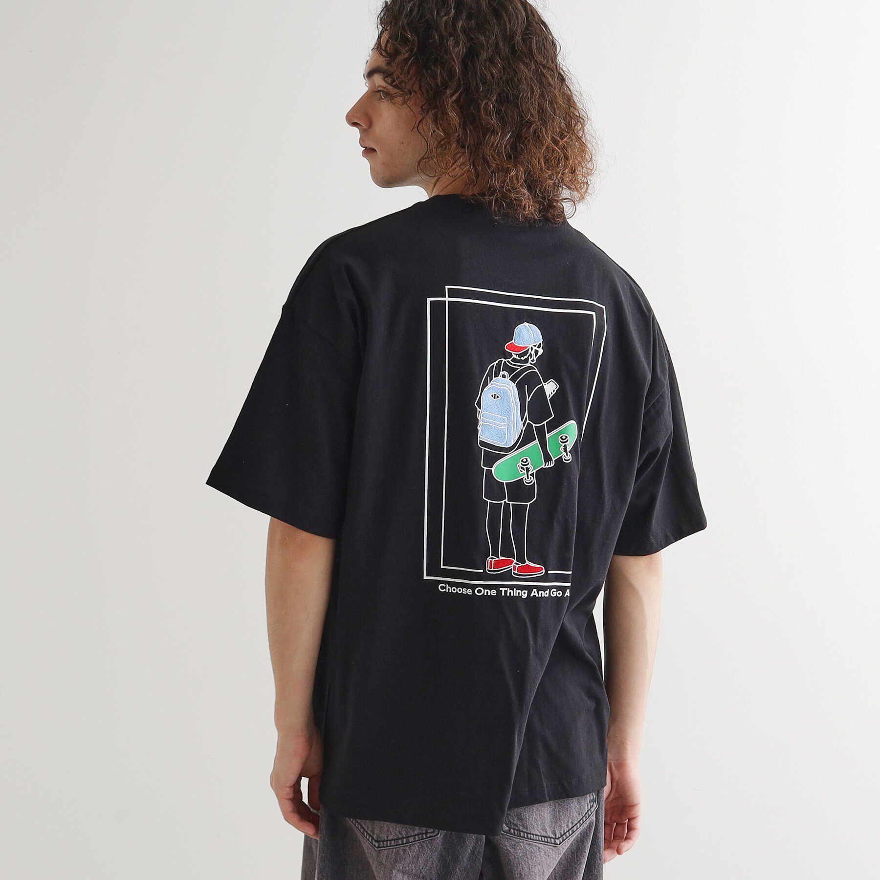 tk.TAKEO KIKUCHI「バックスケート刺繍T－Shirt」|Tシャツ・カットソー|ブラック(019)
