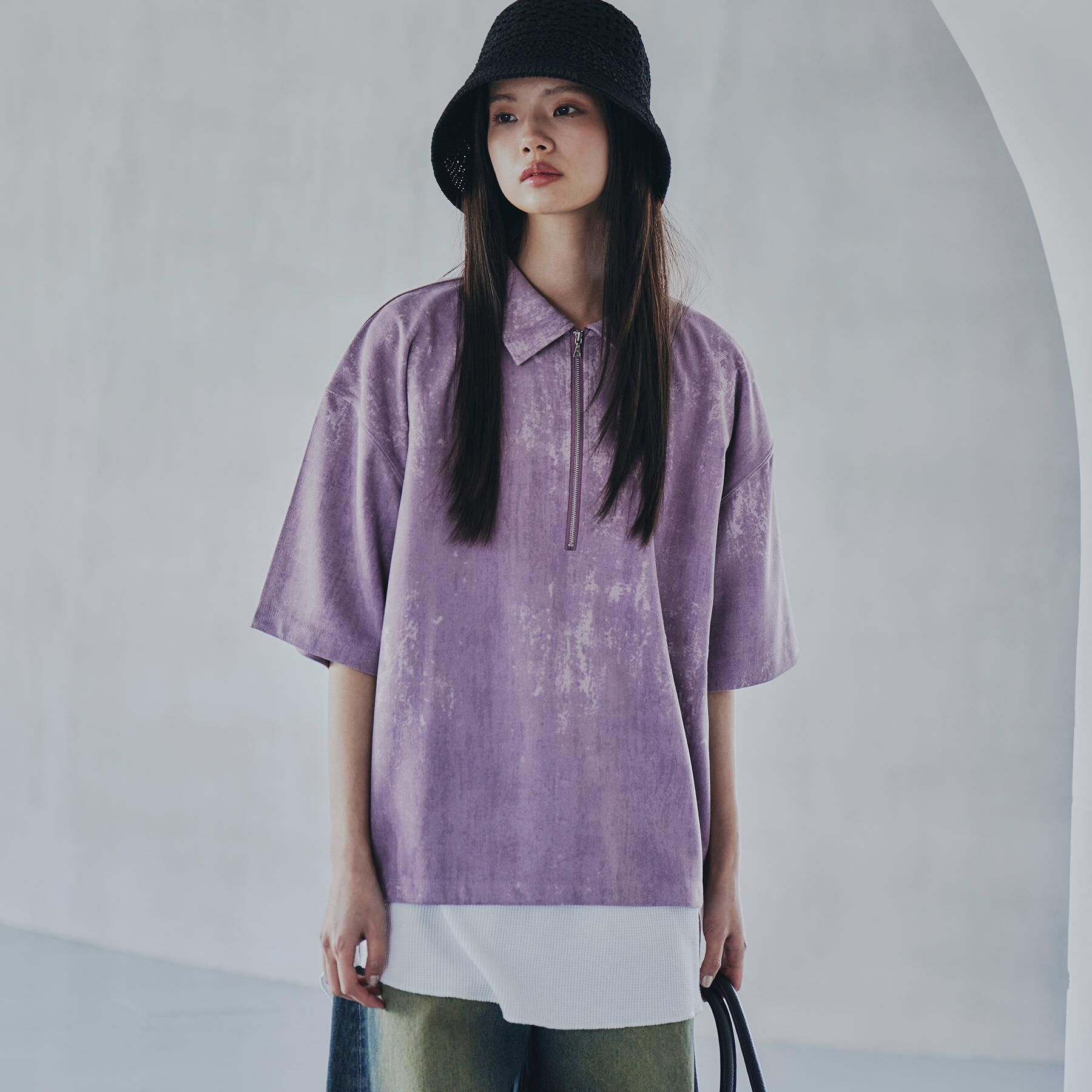 tk.TAKEO KIKUCHI「ヴィンテージライクハーフジップポロシャツ」|ポロシャツ|ピンク(071)