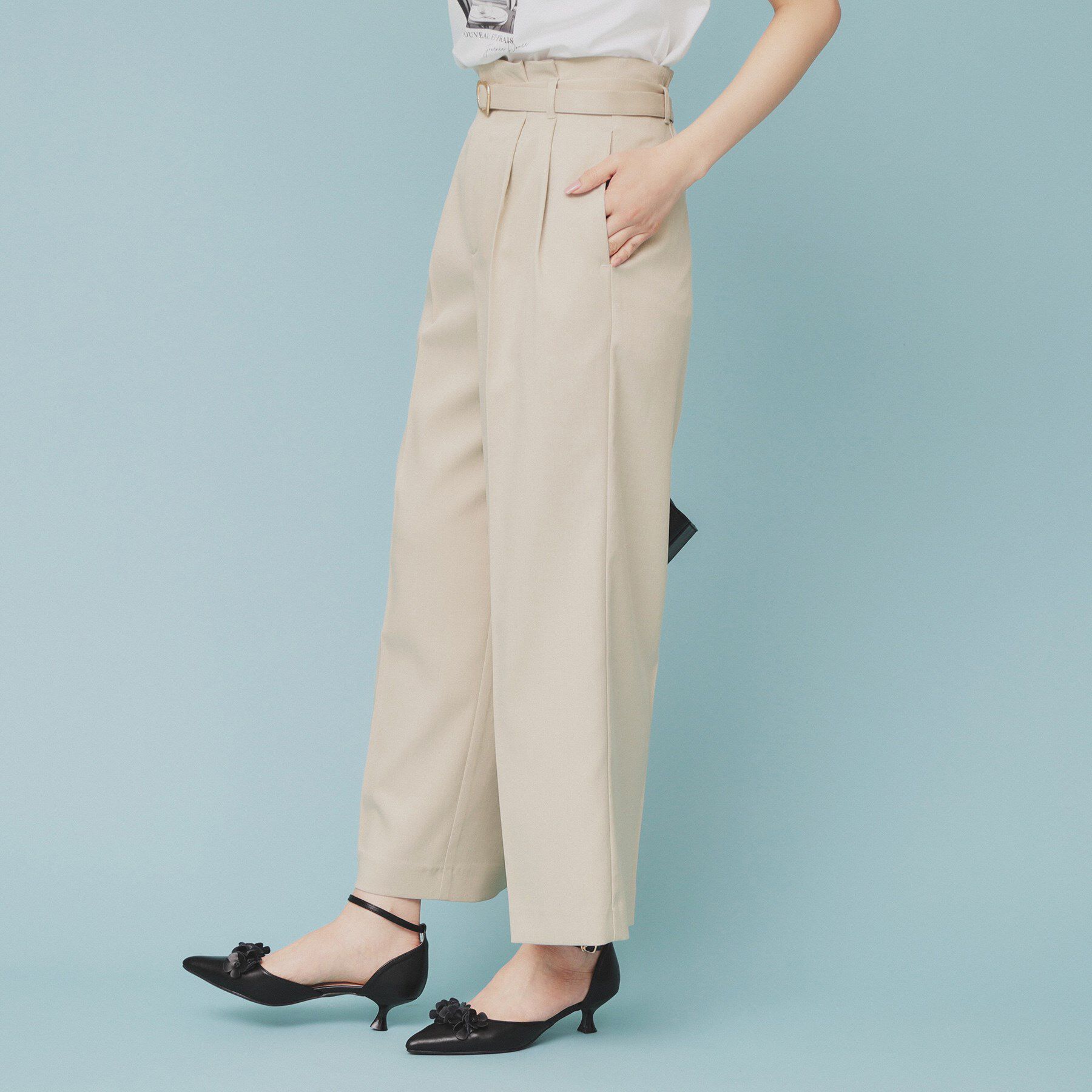 index「ベルト付ストレッチワイドパンツ【防シワ/イージーアイロン/洗濯機洗い可】」|その他|