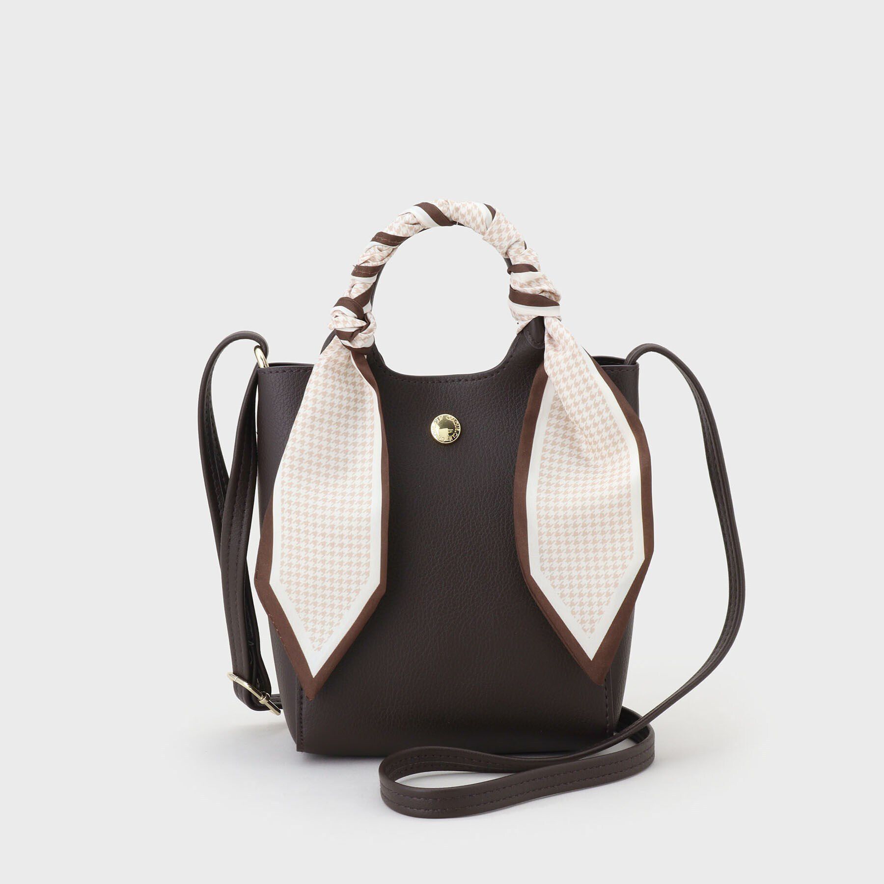 OPAQUE.CLIP「長さ調整可能！千鳥柄スカーフ付き合皮ミニショルダーバッグ」|ショルダー・メッセンジャー|ブラウン(044)