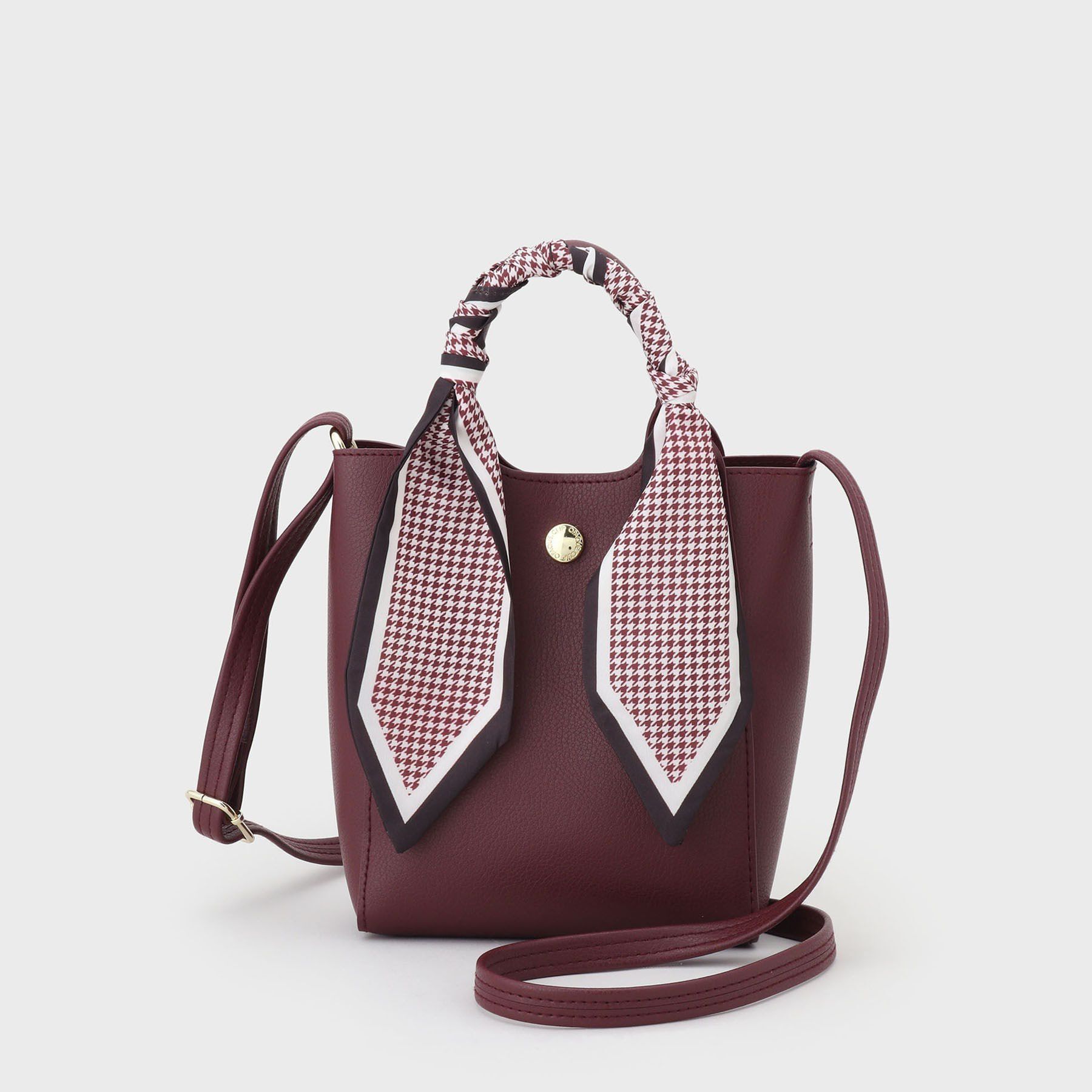 OPAQUE.CLIP「長さ調整可能！千鳥柄スカーフ付き合皮ミニショルダーバッグ」|ショルダー・メッセンジャー|ボルドー(064)