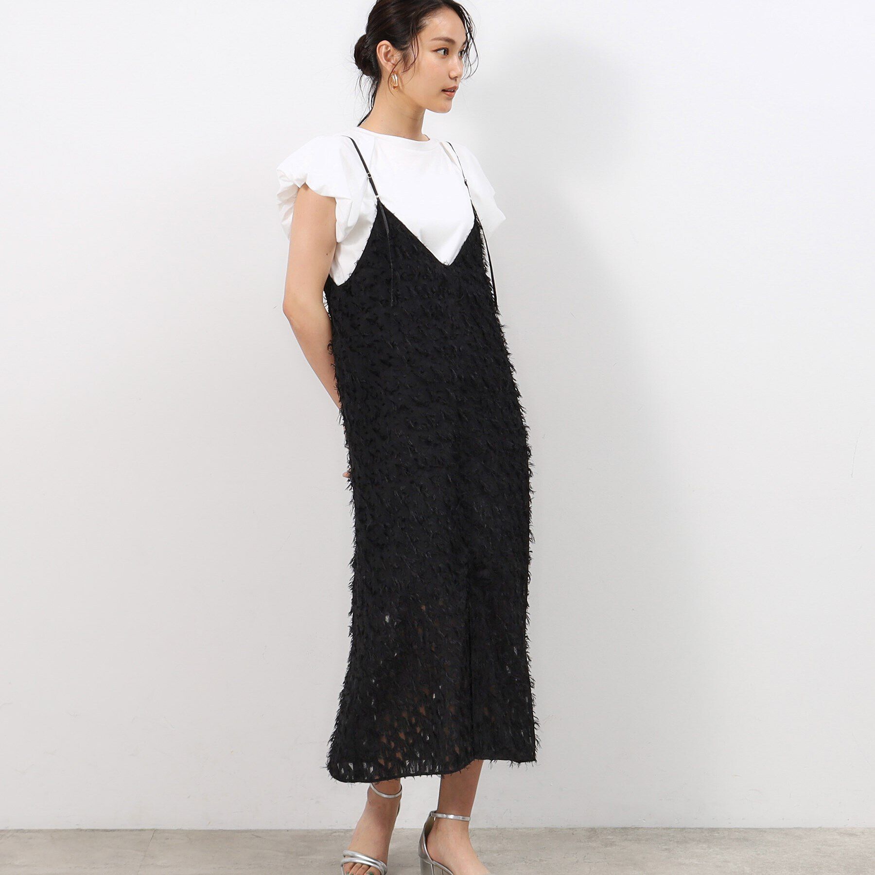 OPAQUE.CLIP「前後2WAYフリンジキャミワンピース【洗濯機洗い可】」|ワンピース|ブラック(019)