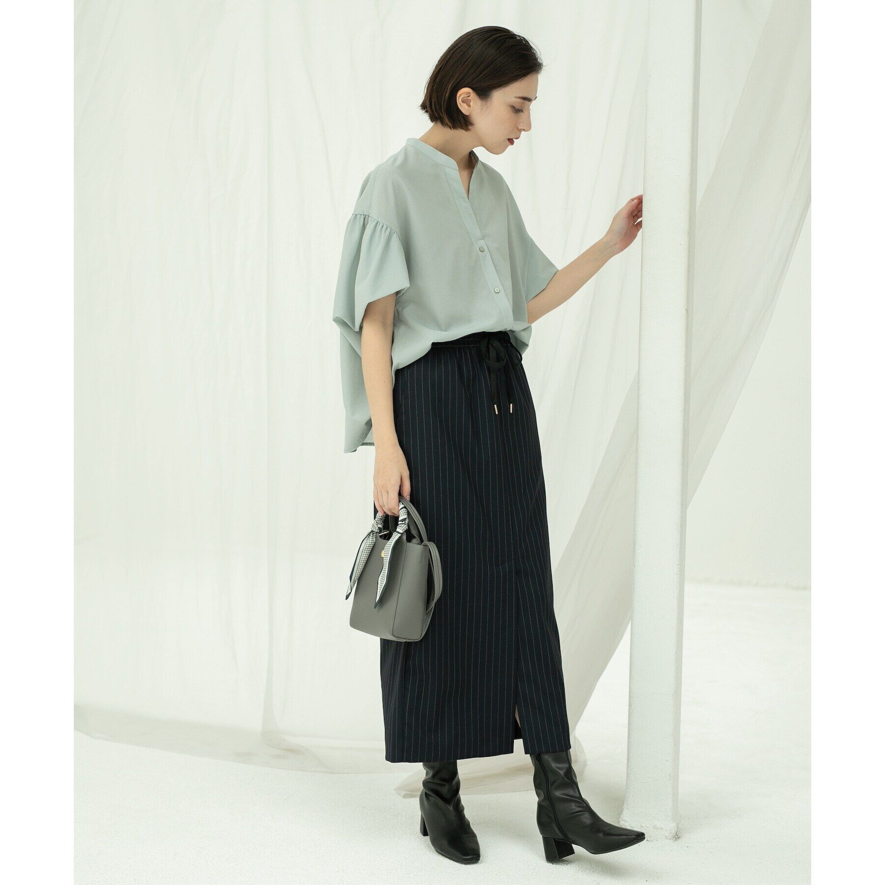 OPAQUE.CLIP「《美人百花掲載》ピンストライプイージーナロースカート【洗濯機洗い可】」|スカート|