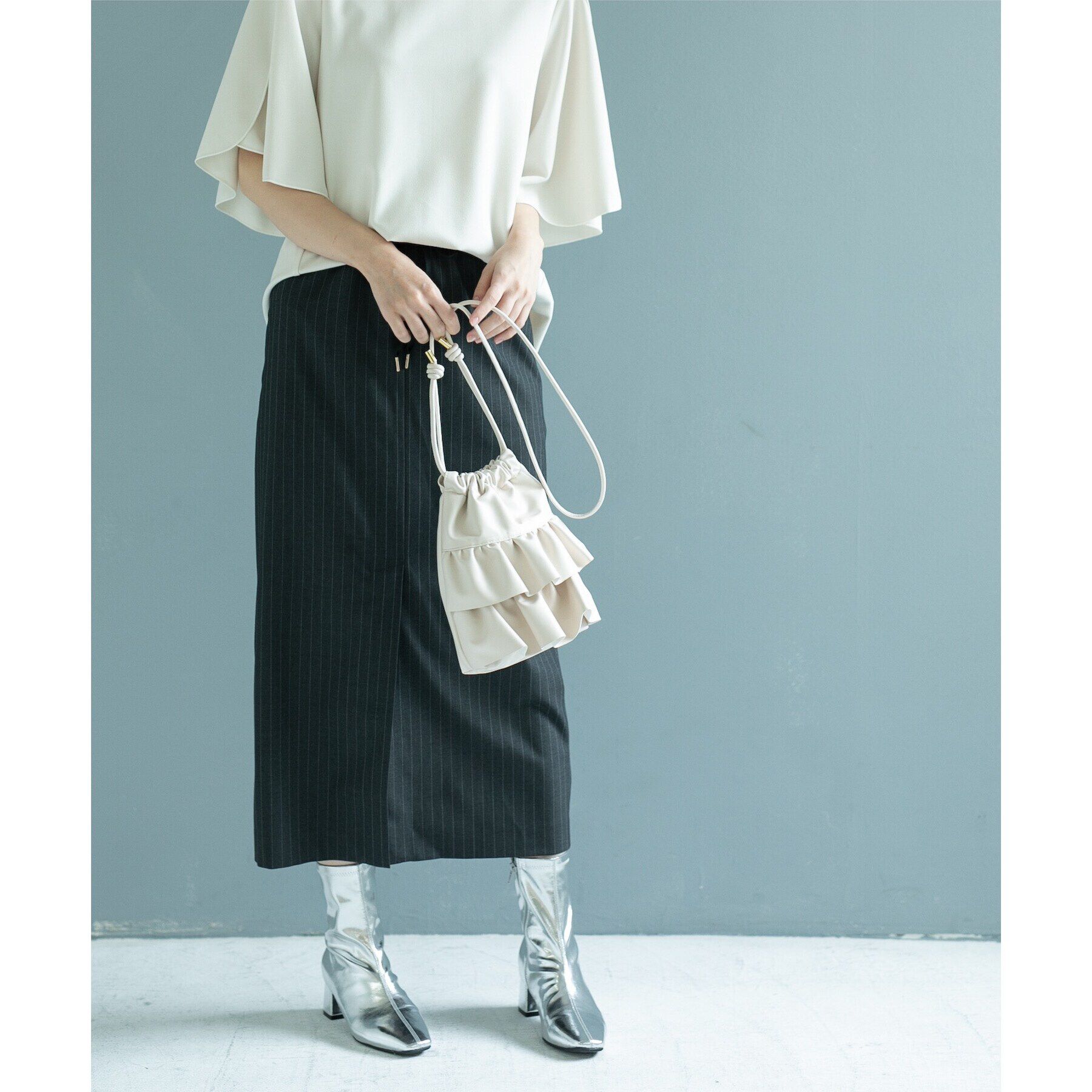OPAQUE.CLIP「《美人百花掲載》ピンストライプイージーナロースカート【洗濯機洗い可】」|スカート|