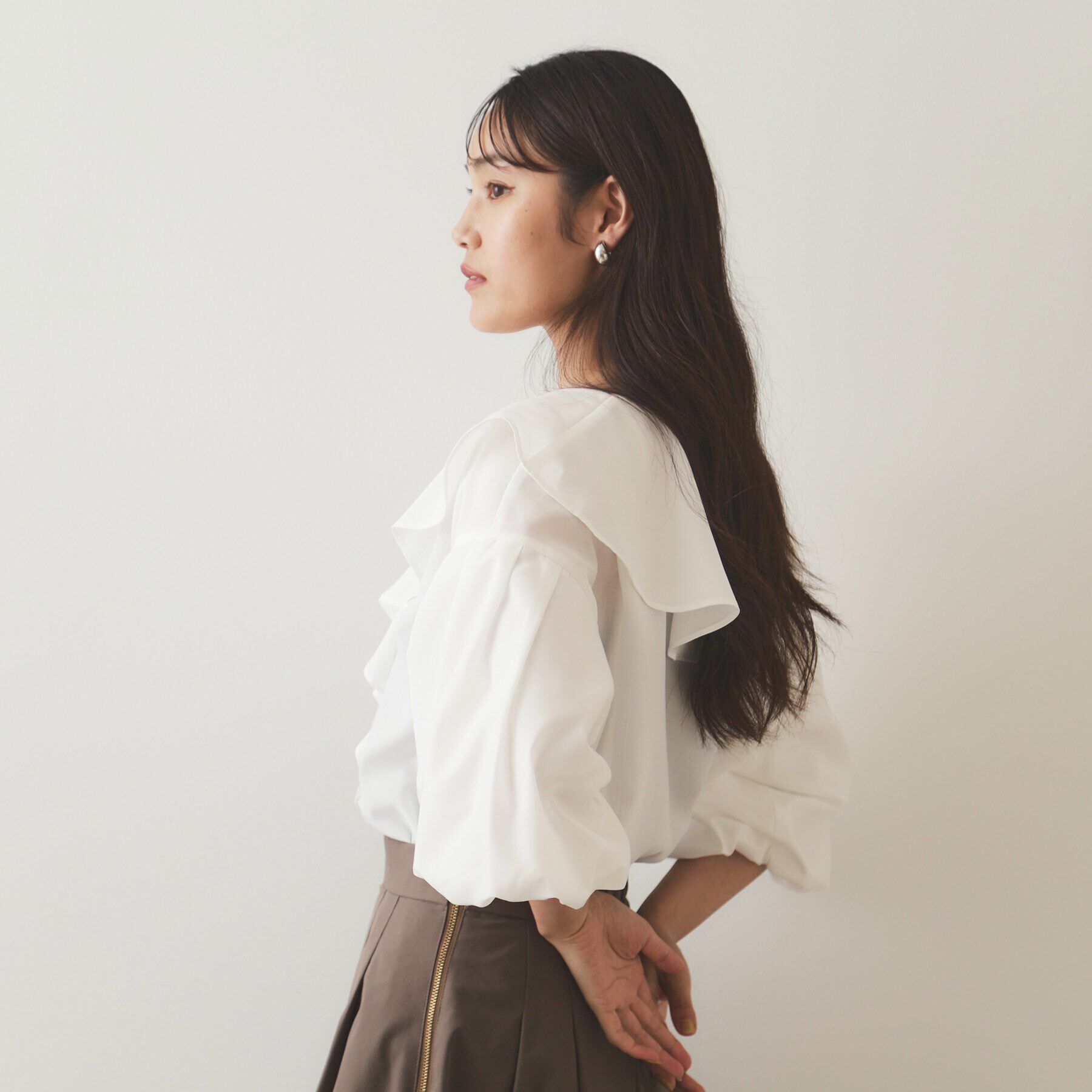 OPAQUE.CLIP「ラッフルフリル バルーンスリーブブラウス【洗濯機洗い可】」|シャツ・ブラウス|