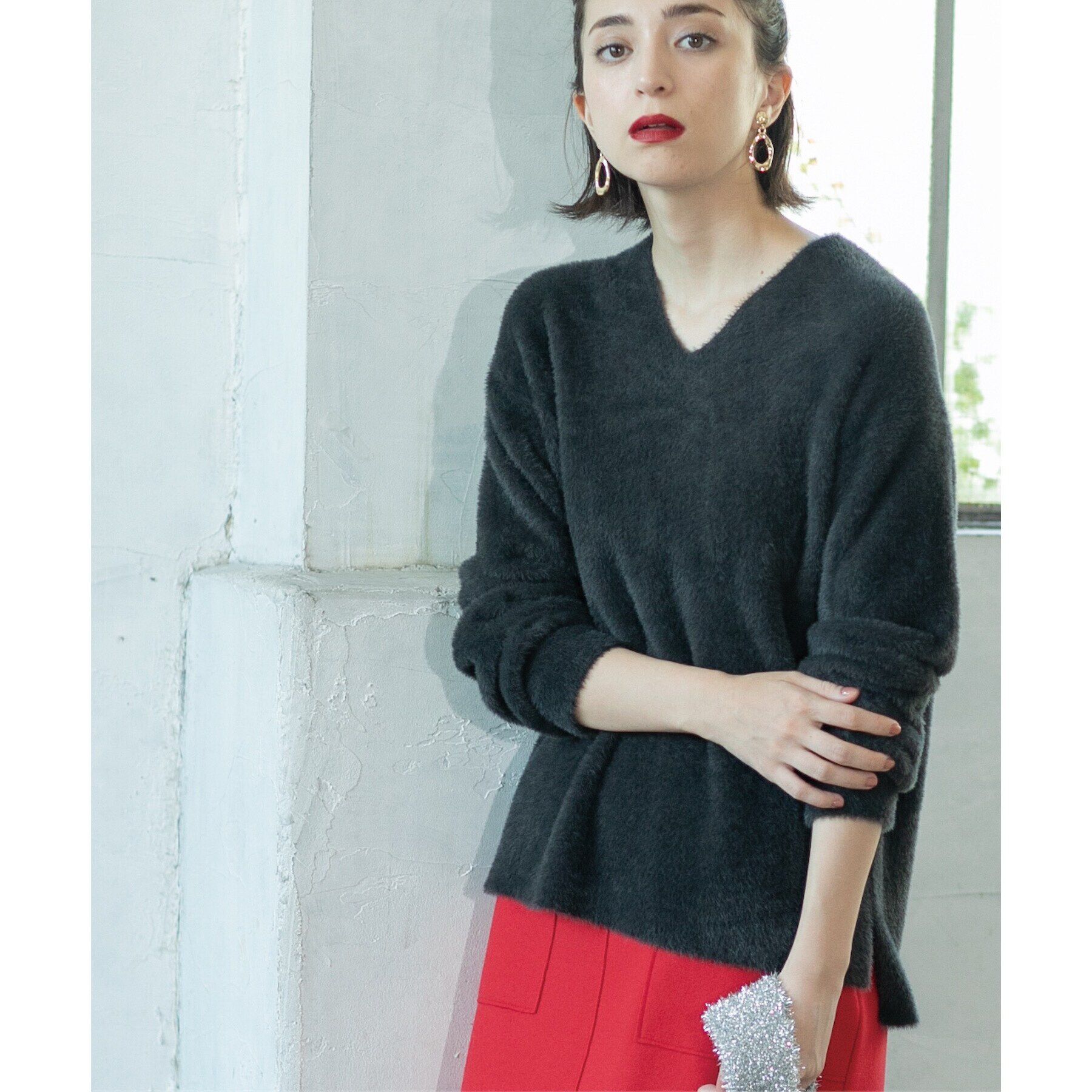 OPAQUE.CLIP「《5color/S-LLsize》フェザーヤーンVネックニット【洗濯機洗い可／抗ピル】」|ニット・セーター|