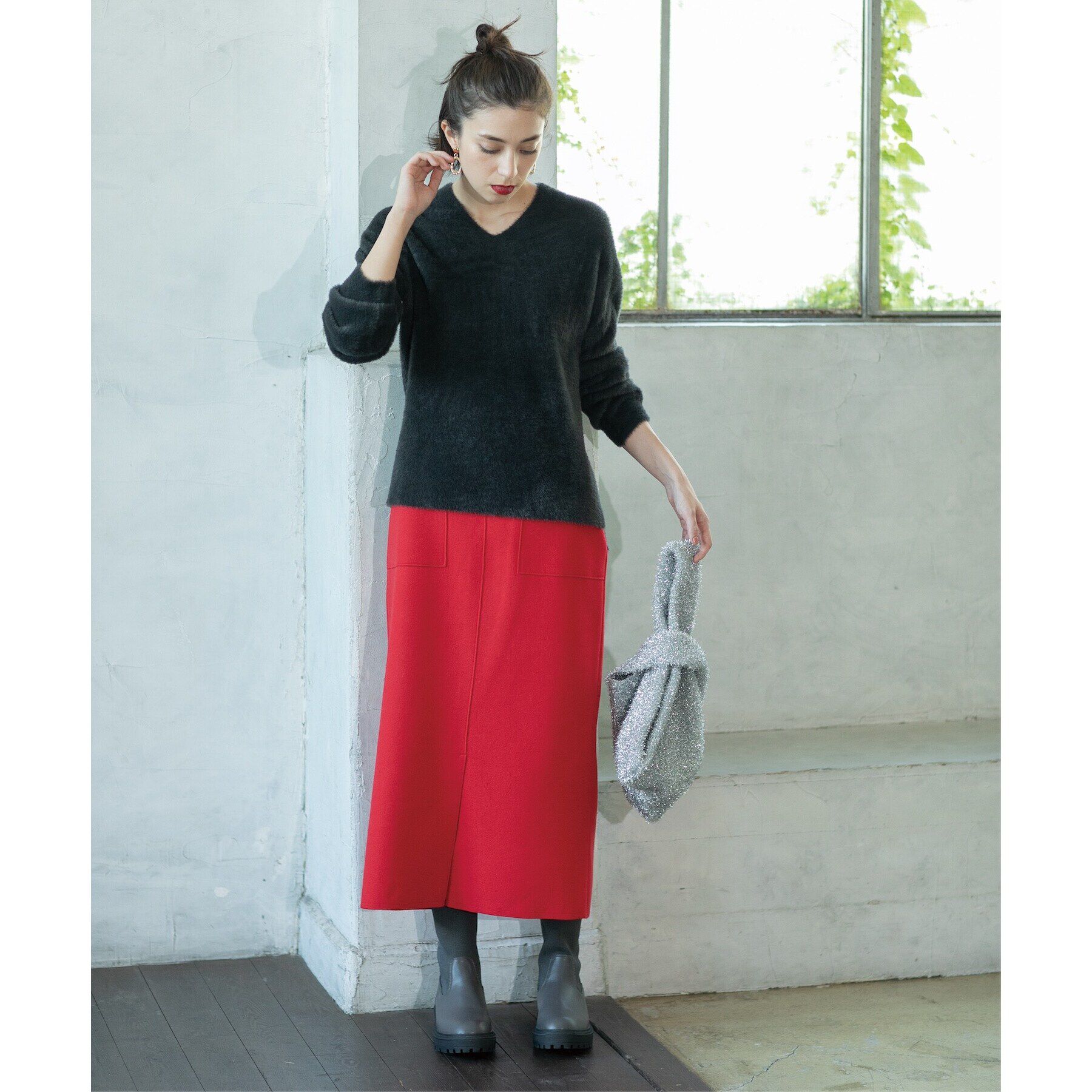 OPAQUE.CLIP「《5color/S-LLsize》フェザーヤーンVネックニット【洗濯機洗い可／抗ピル】」|ニット・セーター|