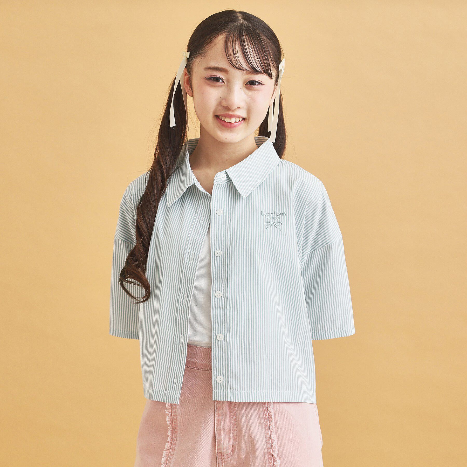 PINK-latte「【セットアイテム】ストライプシャツ＋タンク」|その他|ブルー(091)