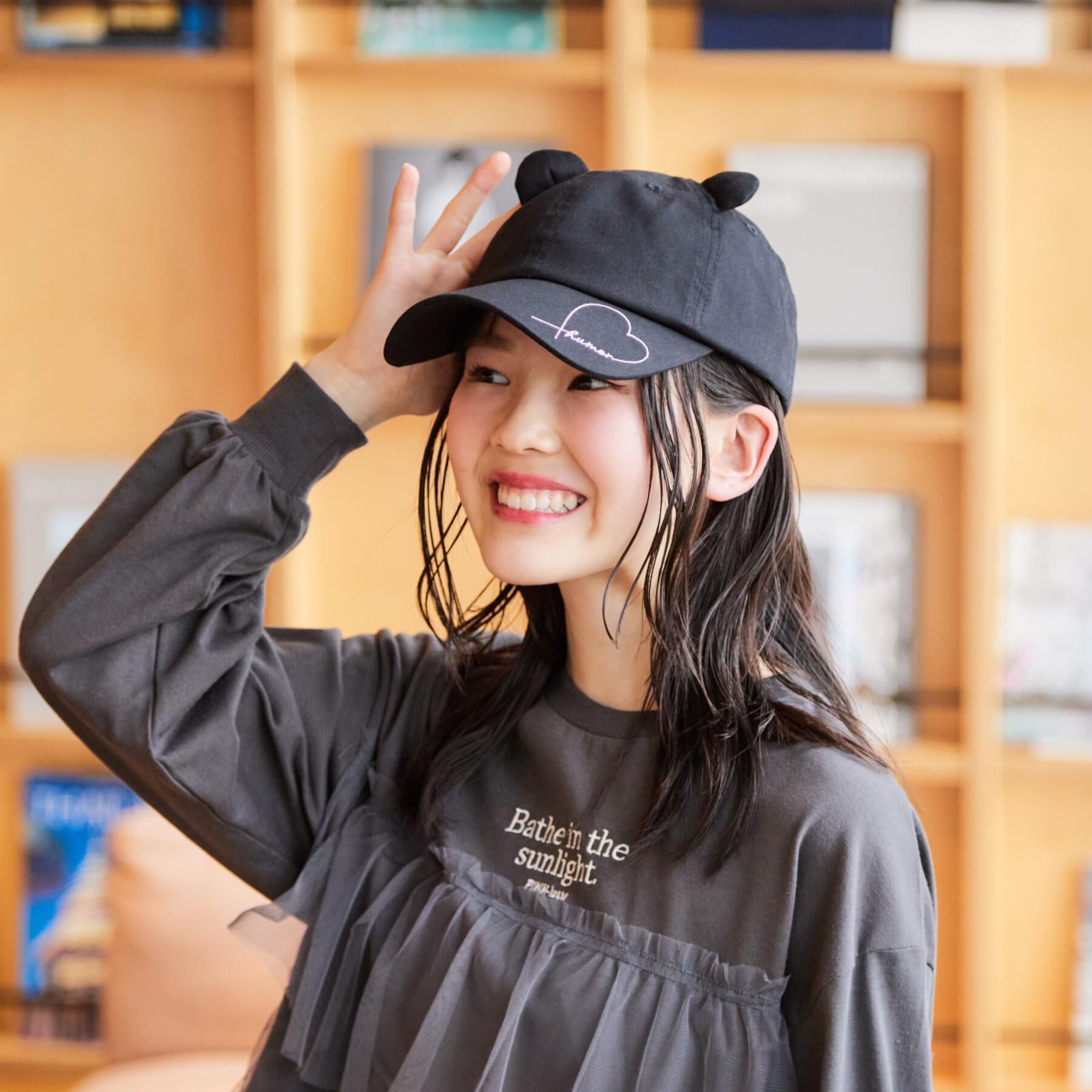 PINK-latte「くまみみキャップ」|キャップ・キャスケット|ブラック(019)