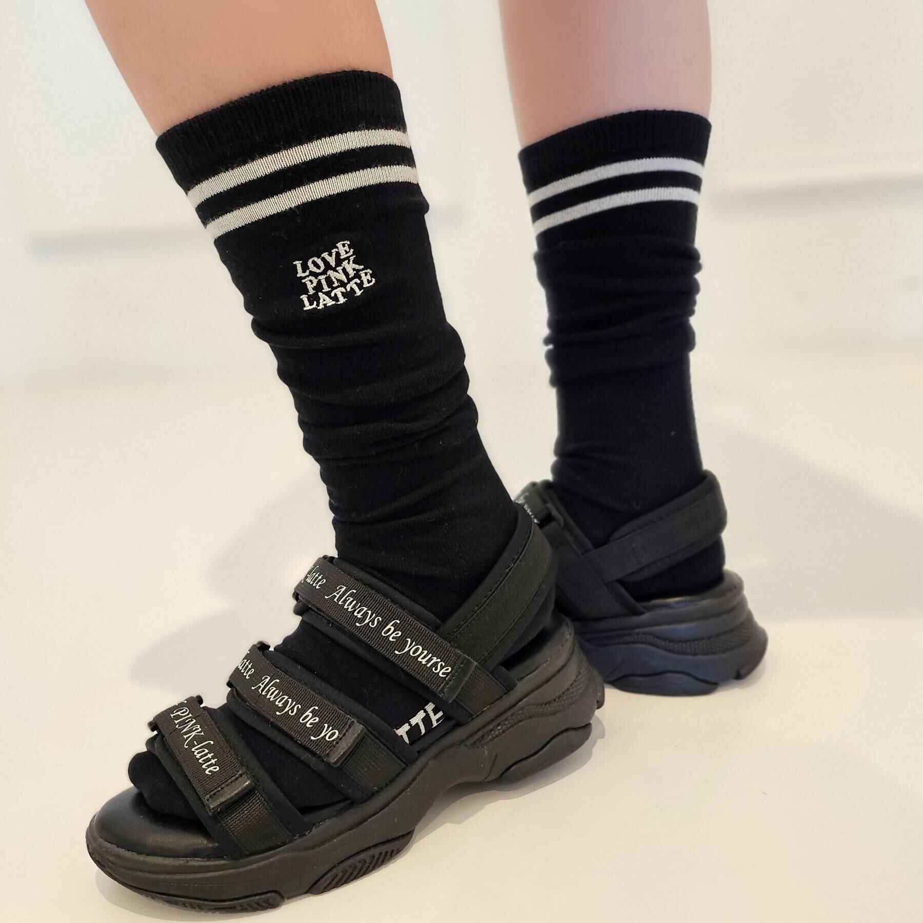 PINK-latte「【36cm丈】ロゴ刺繍ハイソックス」|ソックス|