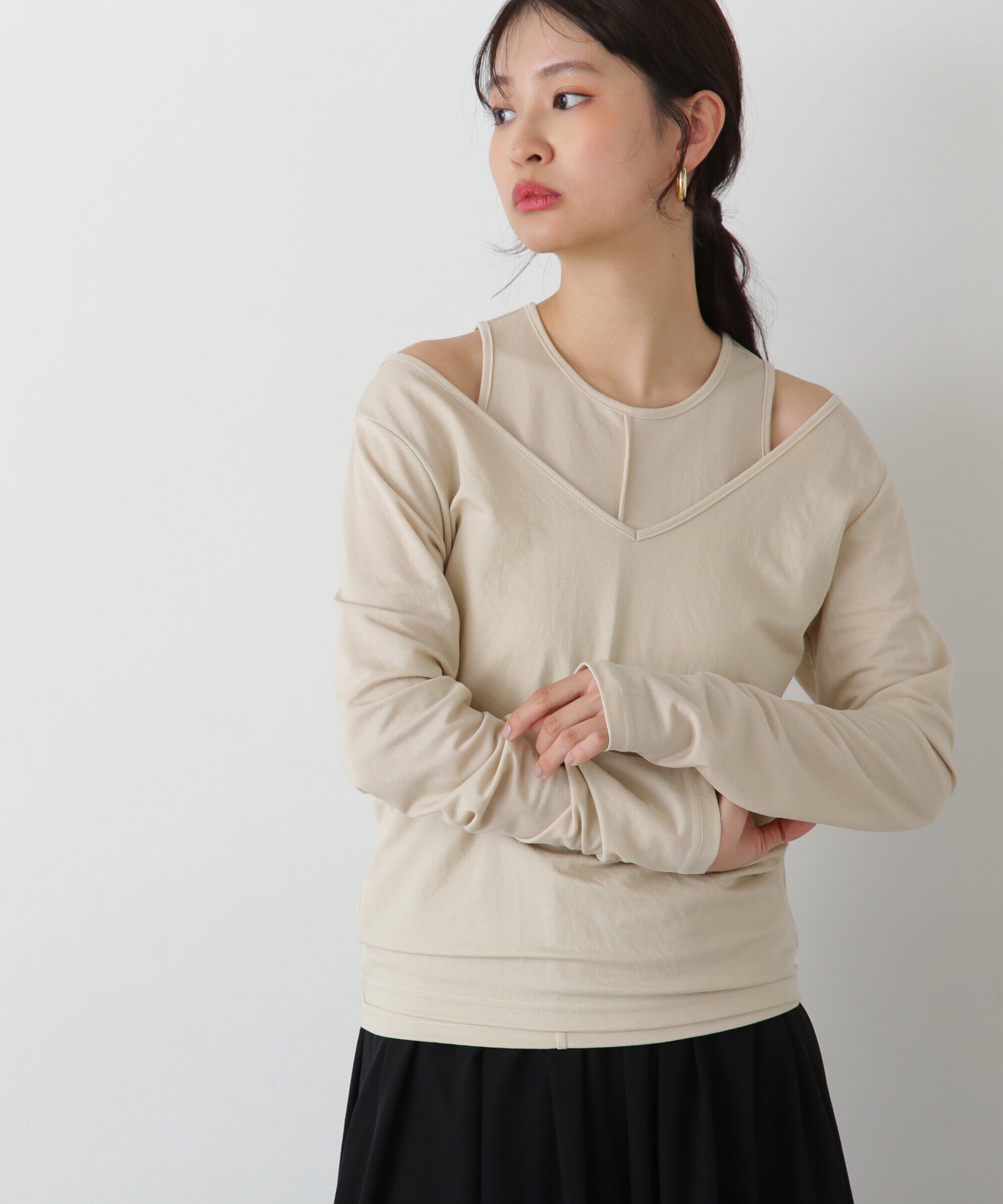  「タンク&times;ロンTレイヤードカットソー」|Tシャツ・カットソー|ベージュ