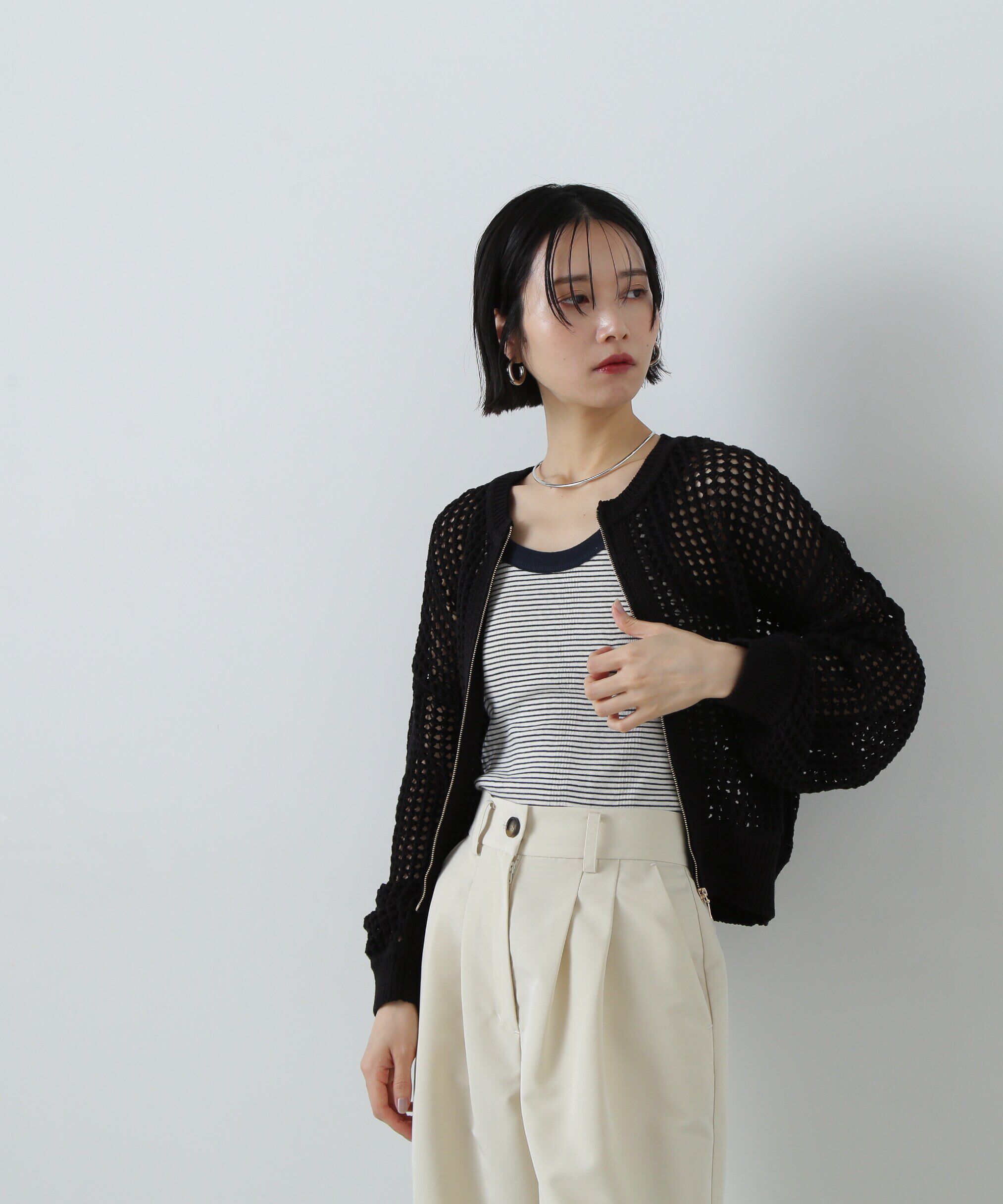  「メッシュZIPニットカーディガン」|ニット・セーター|