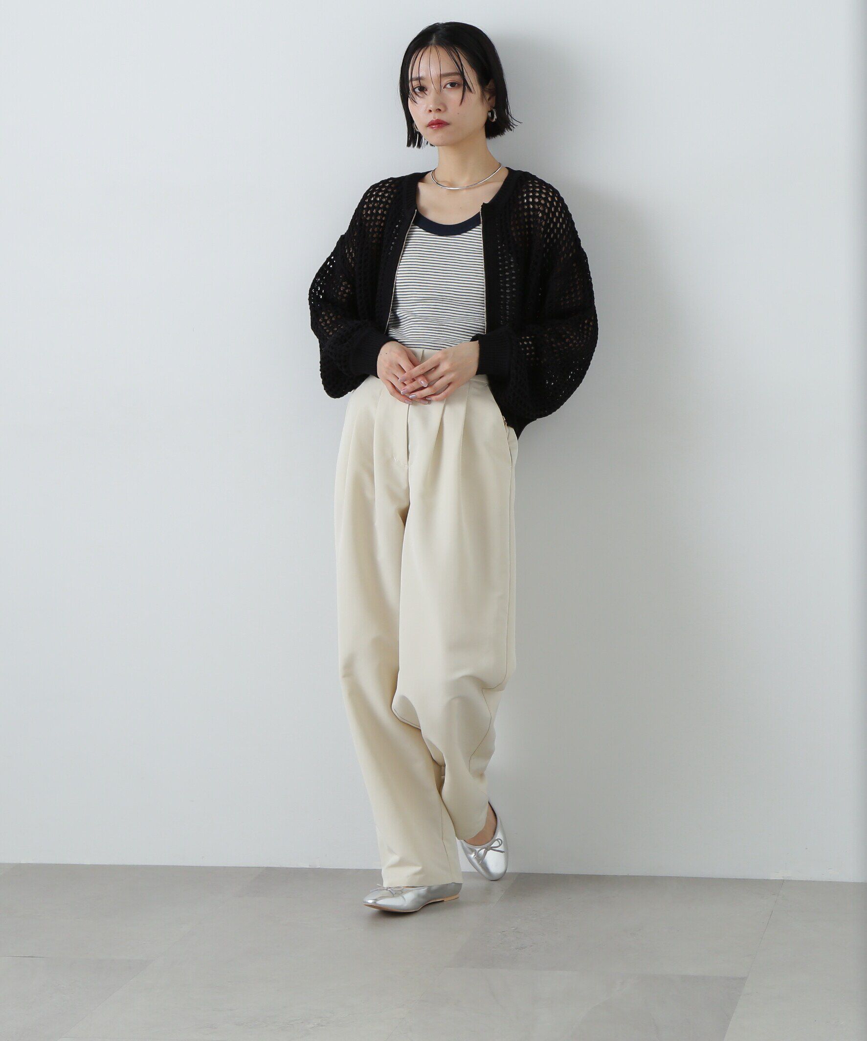  「メッシュZIPニットカーディガン」|ニット・セーター|