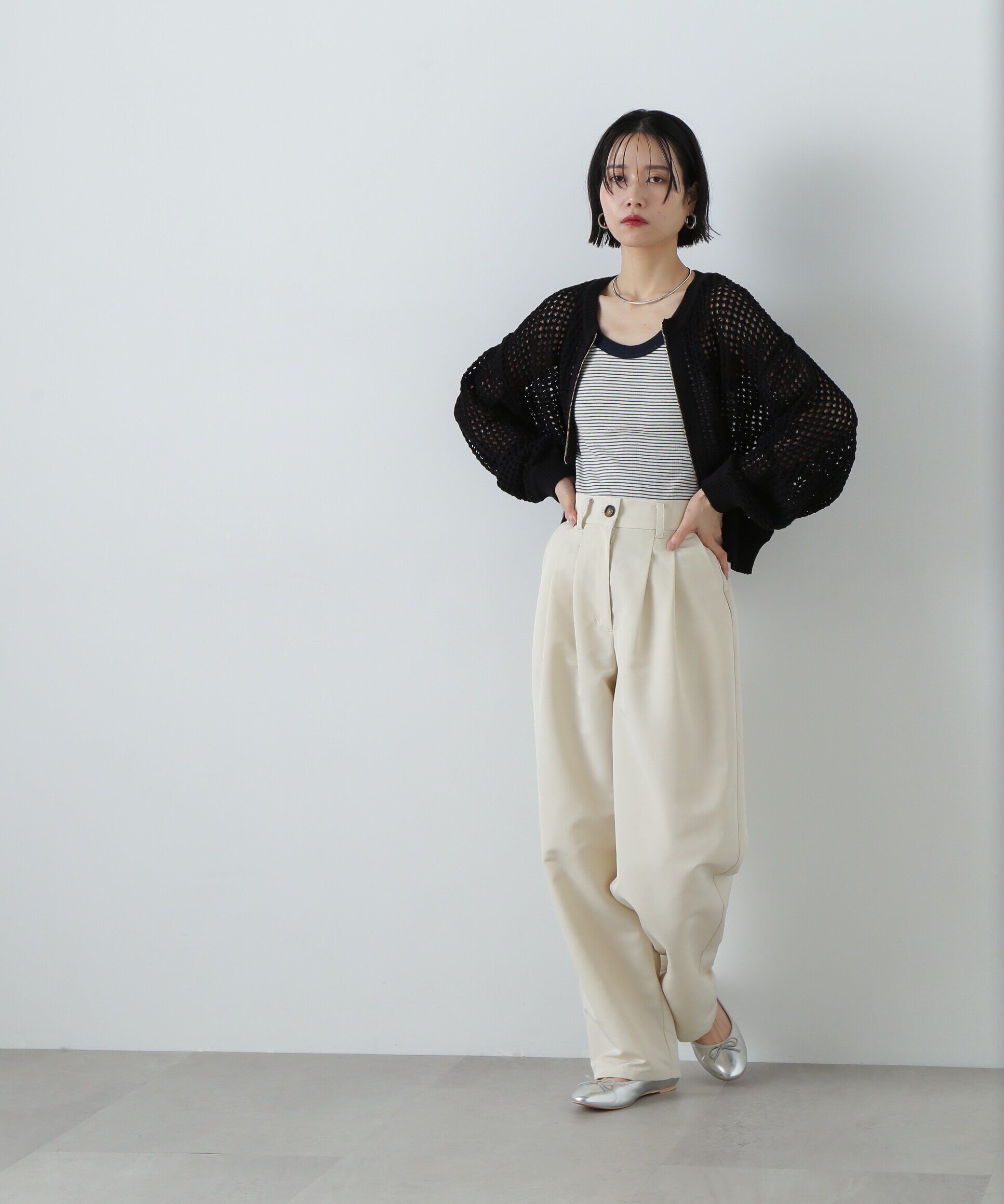  「メッシュZIPニットカーディガン」|ニット・セーター|