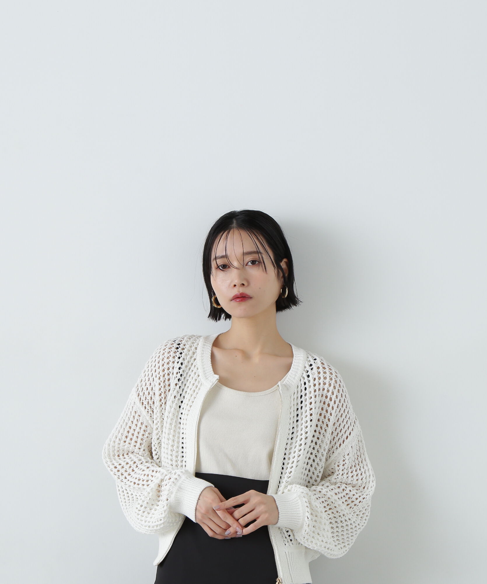  「メッシュZIPニットカーディガン」|ニット・セーター|