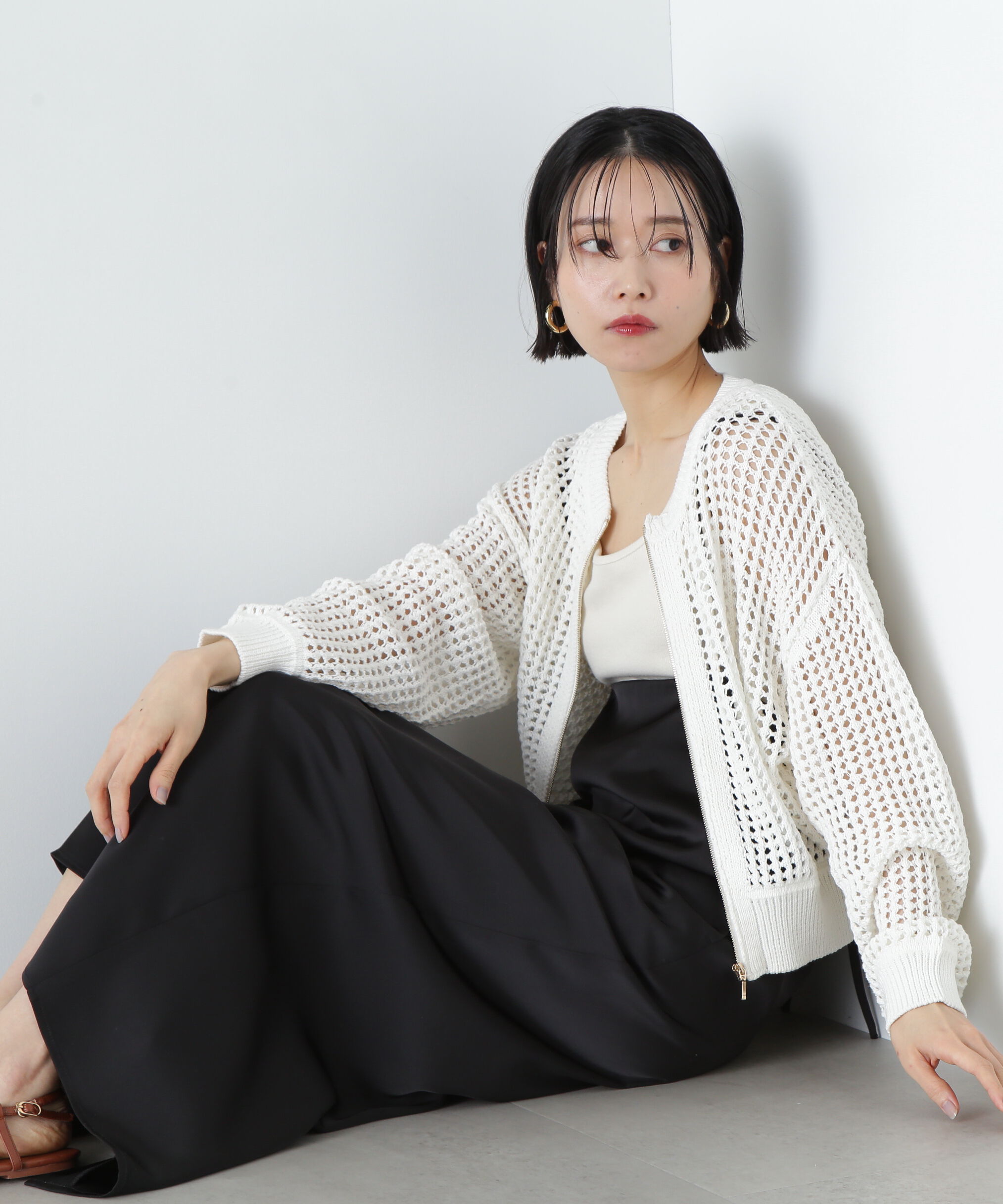  「メッシュZIPニットカーディガン」|ニット・セーター|