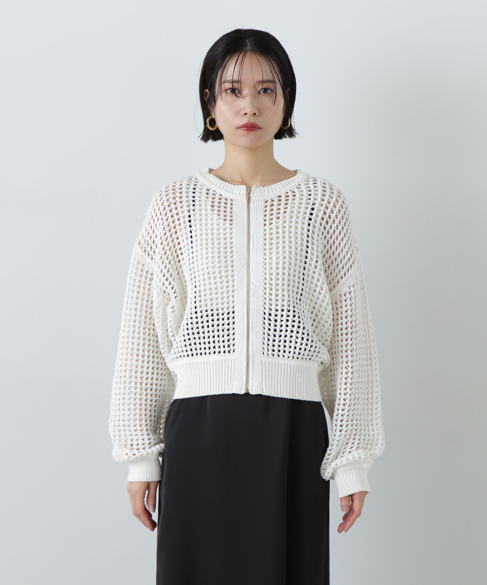  「メッシュZIPニットカーディガン」|ニット・セーター|