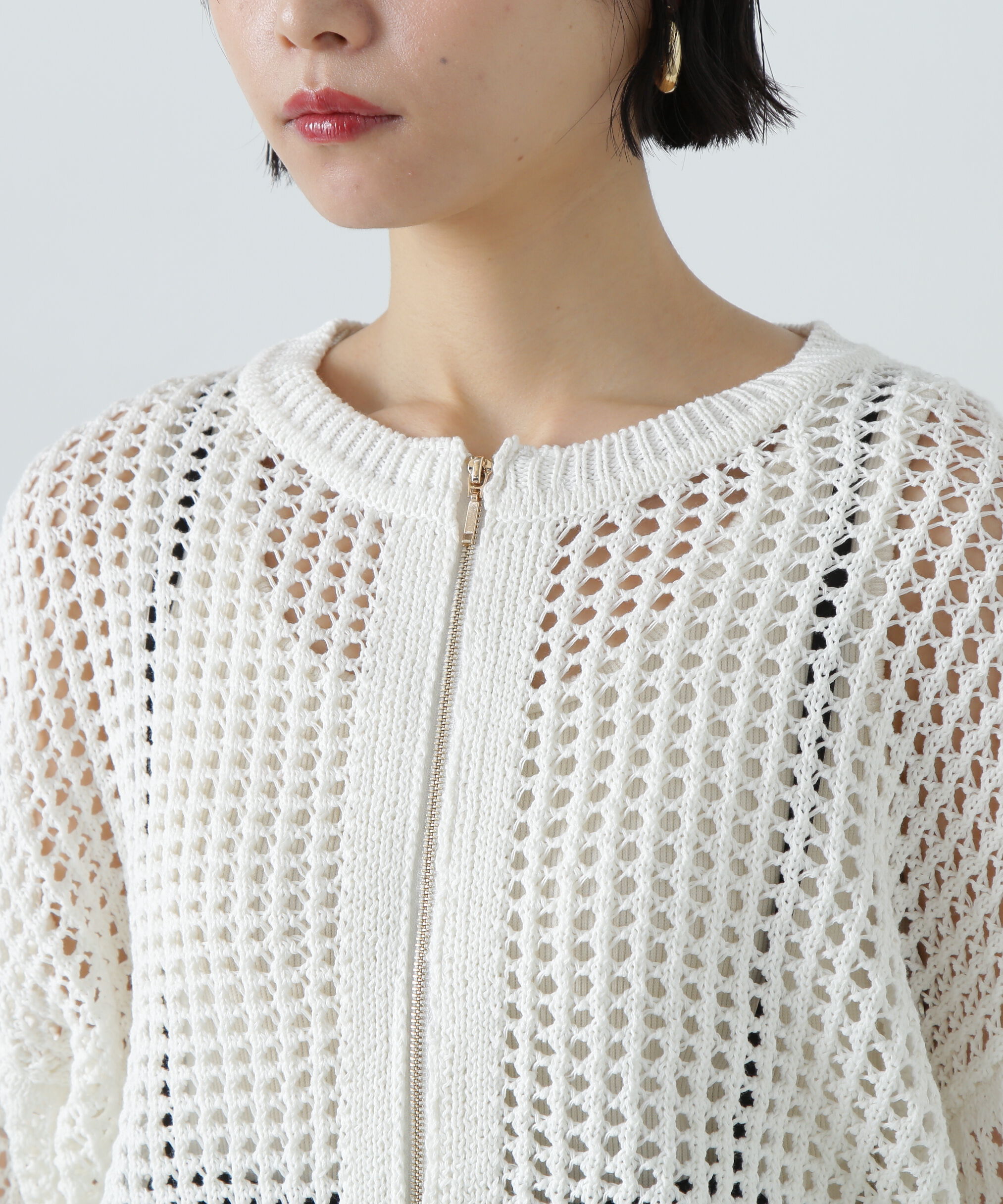  「メッシュZIPニットカーディガン」|ニット・セーター|