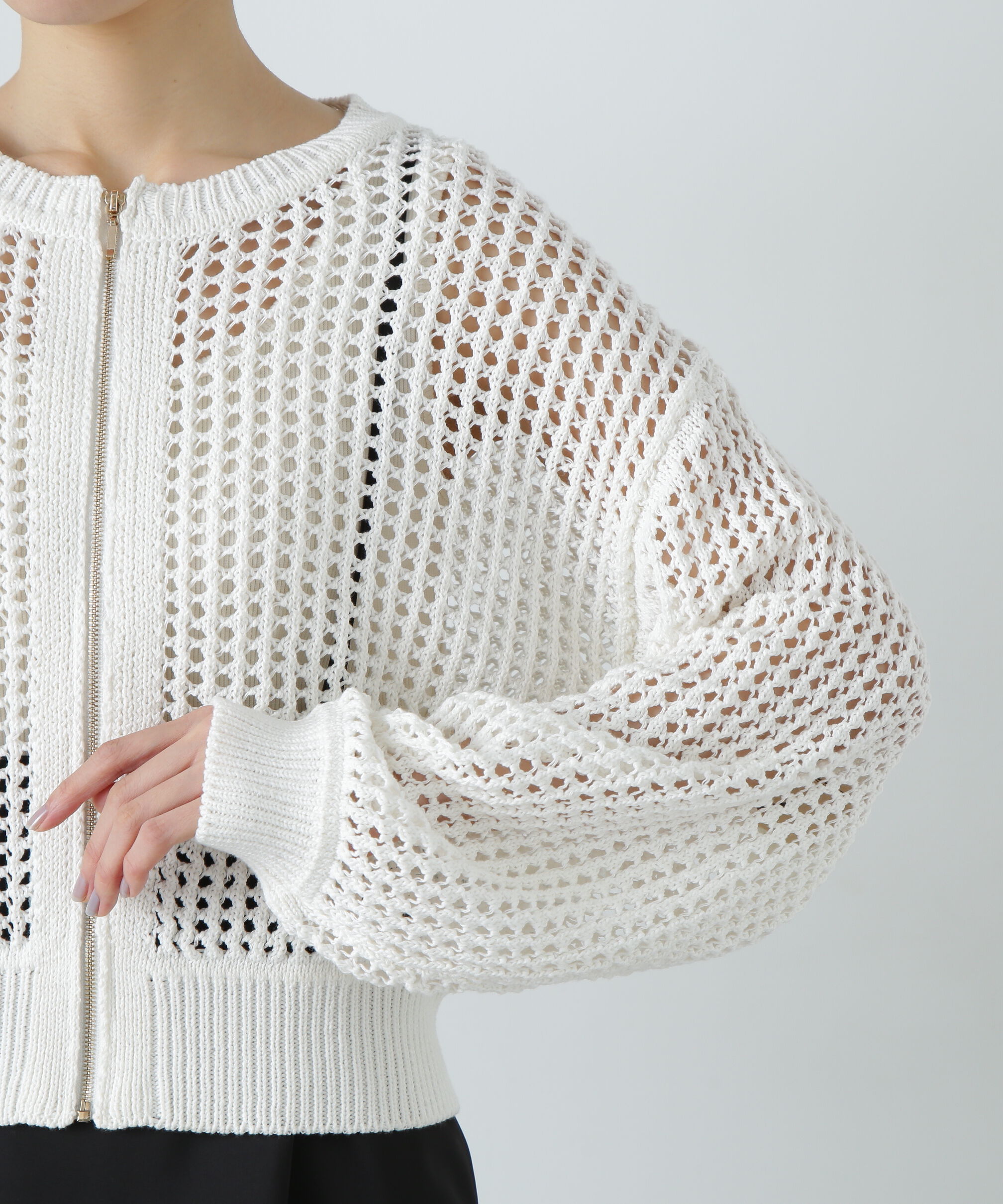  「メッシュZIPニットカーディガン」|ニット・セーター|