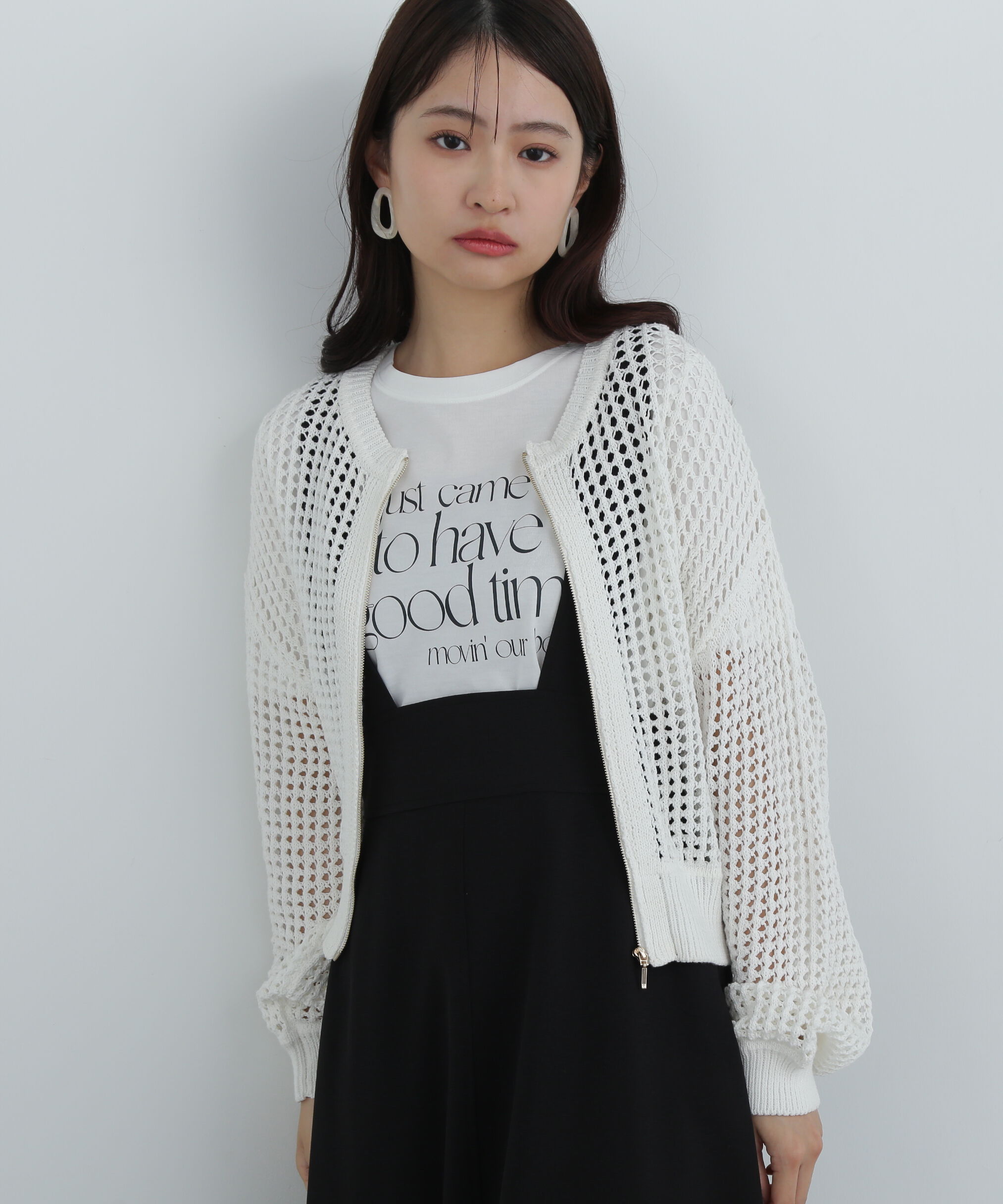  「メッシュZIPニットカーディガン」|ニット・セーター|