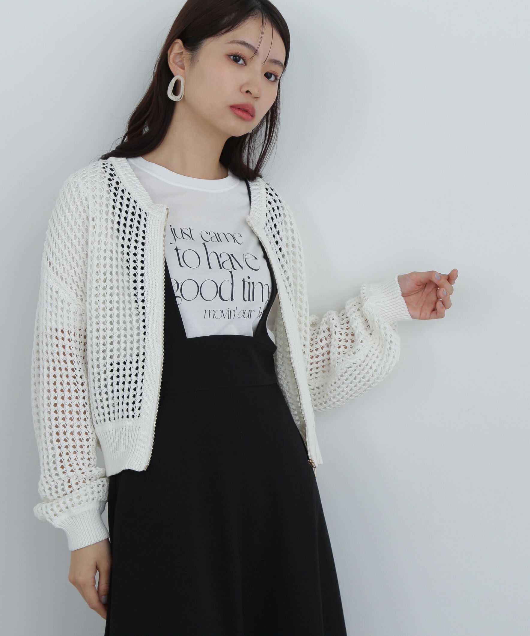  「メッシュZIPニットカーディガン」|ニット・セーター|