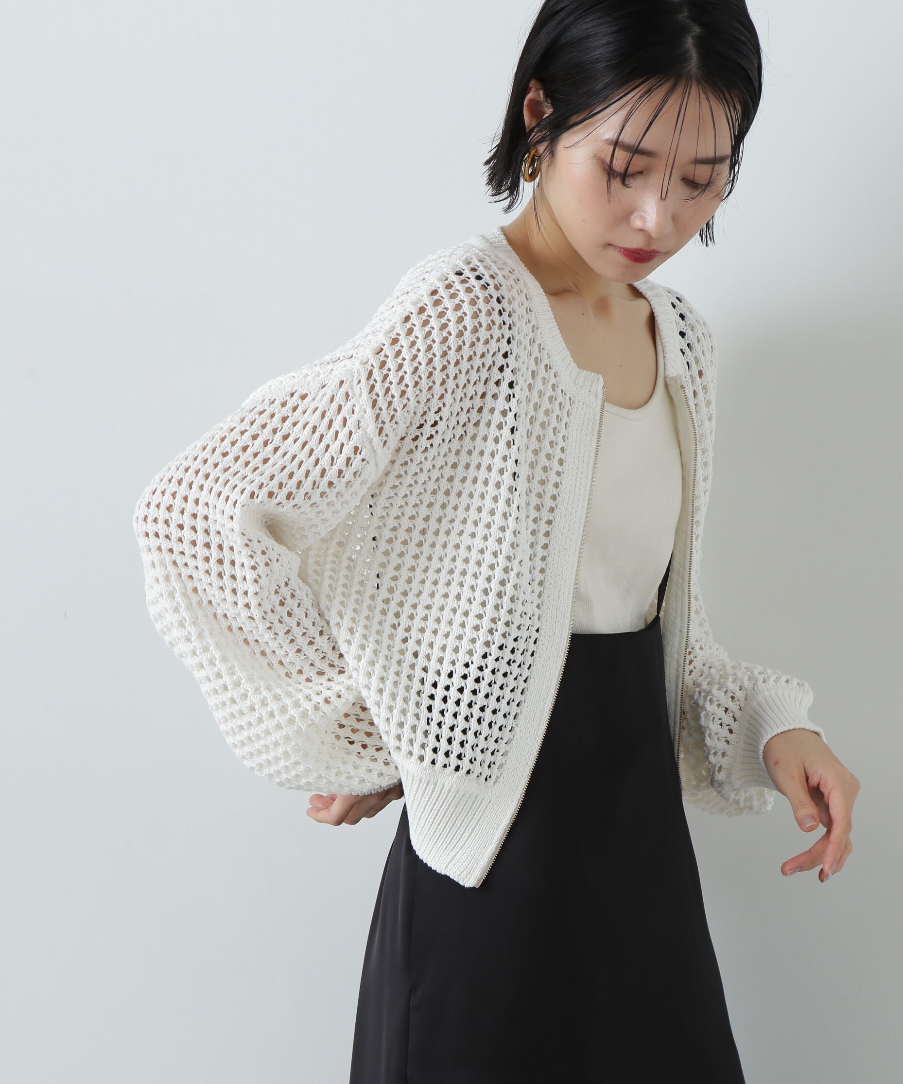  「メッシュZIPニットカーディガン」|ニット・セーター|