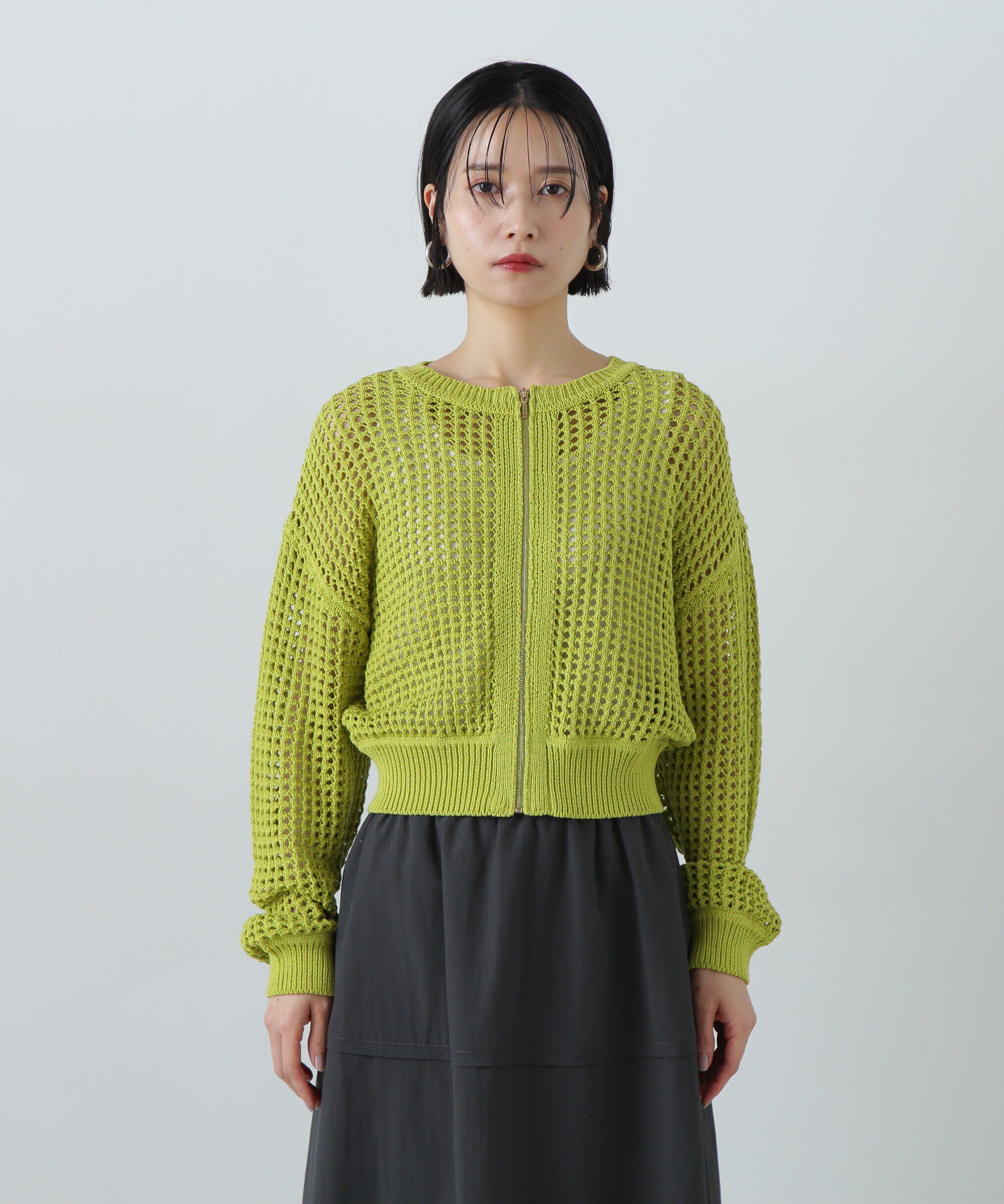  「メッシュZIPニットカーディガン」|ニット・セーター|