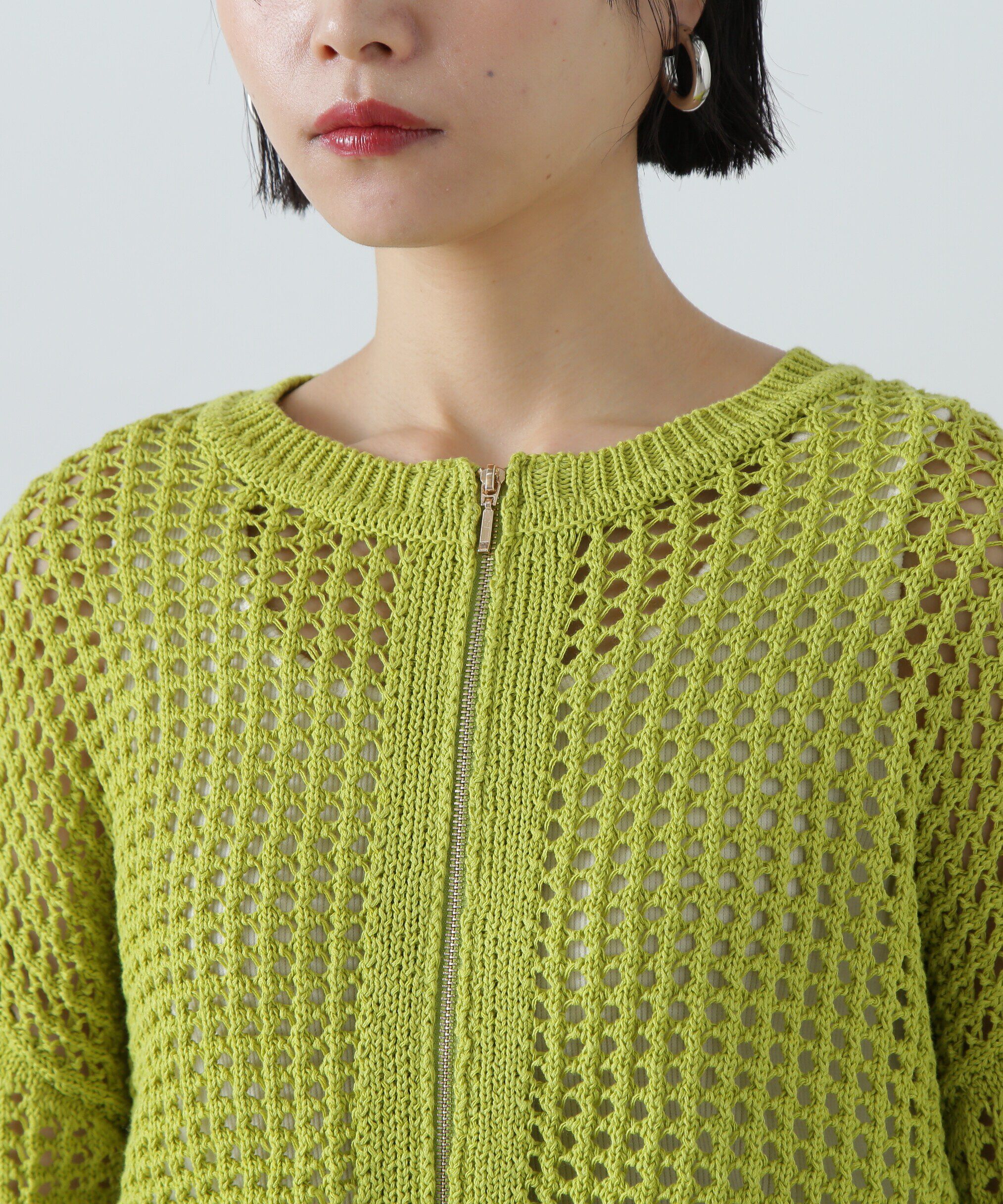  「メッシュZIPニットカーディガン」|ニット・セーター|