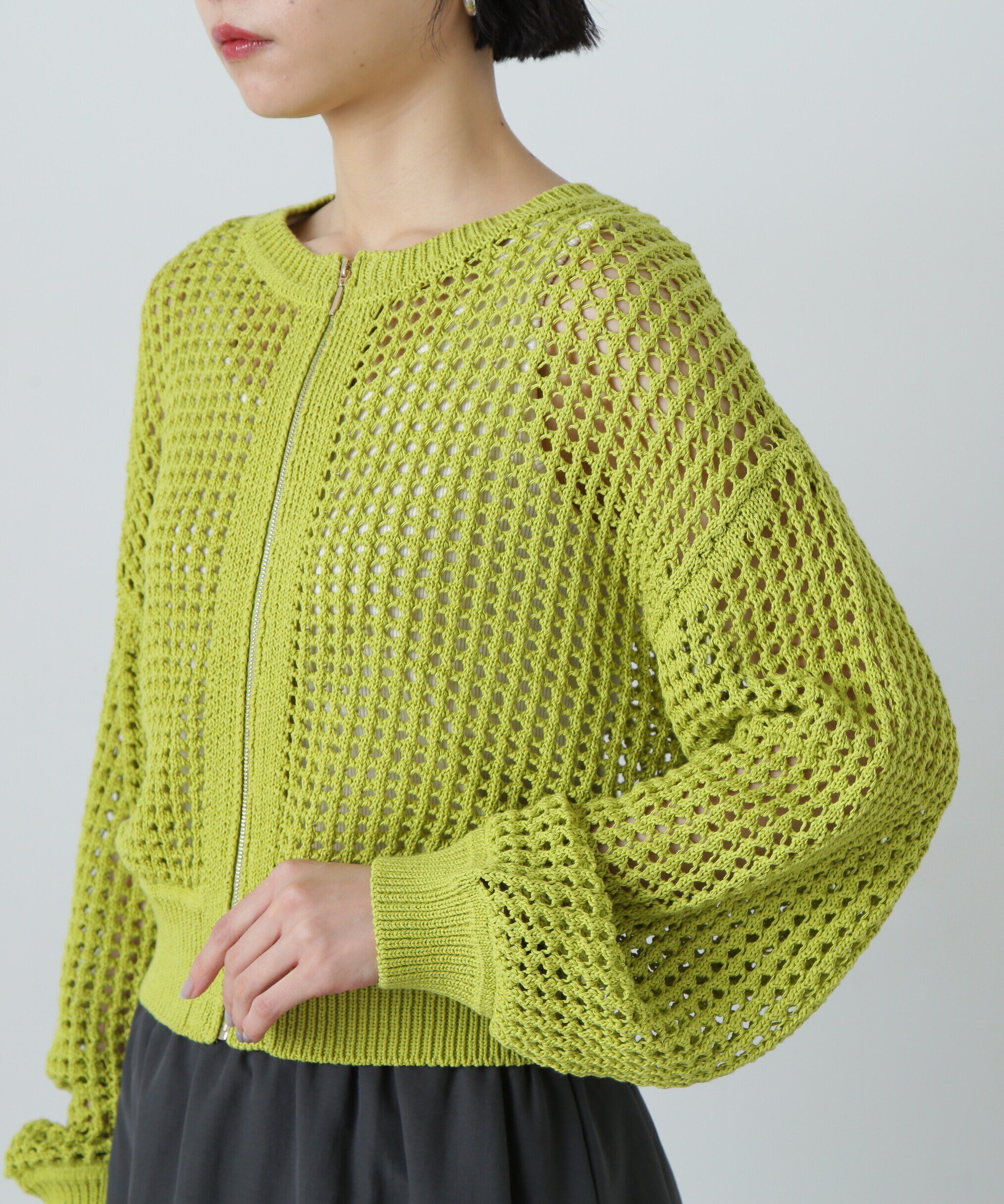  「メッシュZIPニットカーディガン」|ニット・セーター|