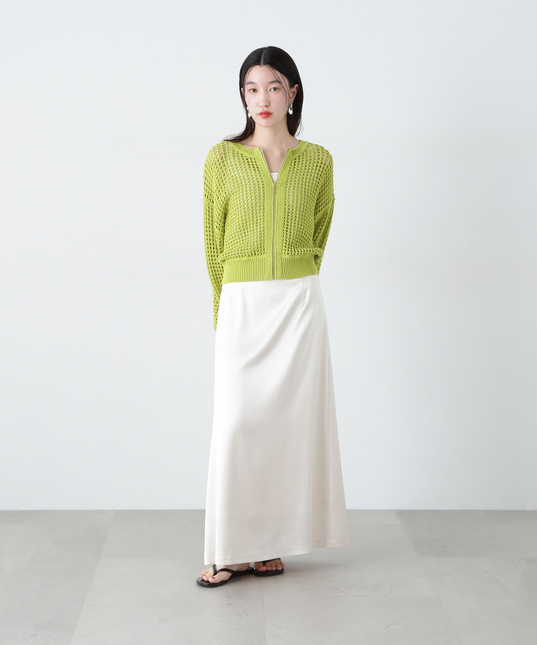  「メッシュZIPニットカーディガン」|ニット・セーター|