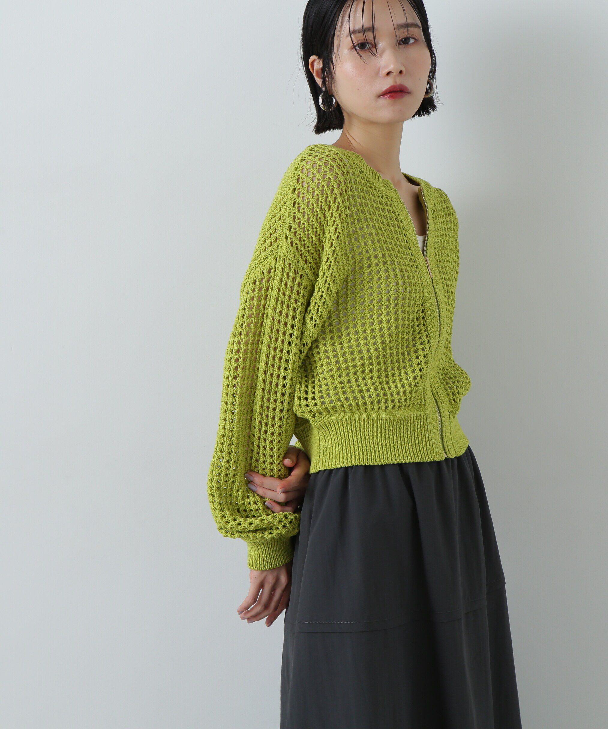  「メッシュZIPニットカーディガン」|ニット・セーター|