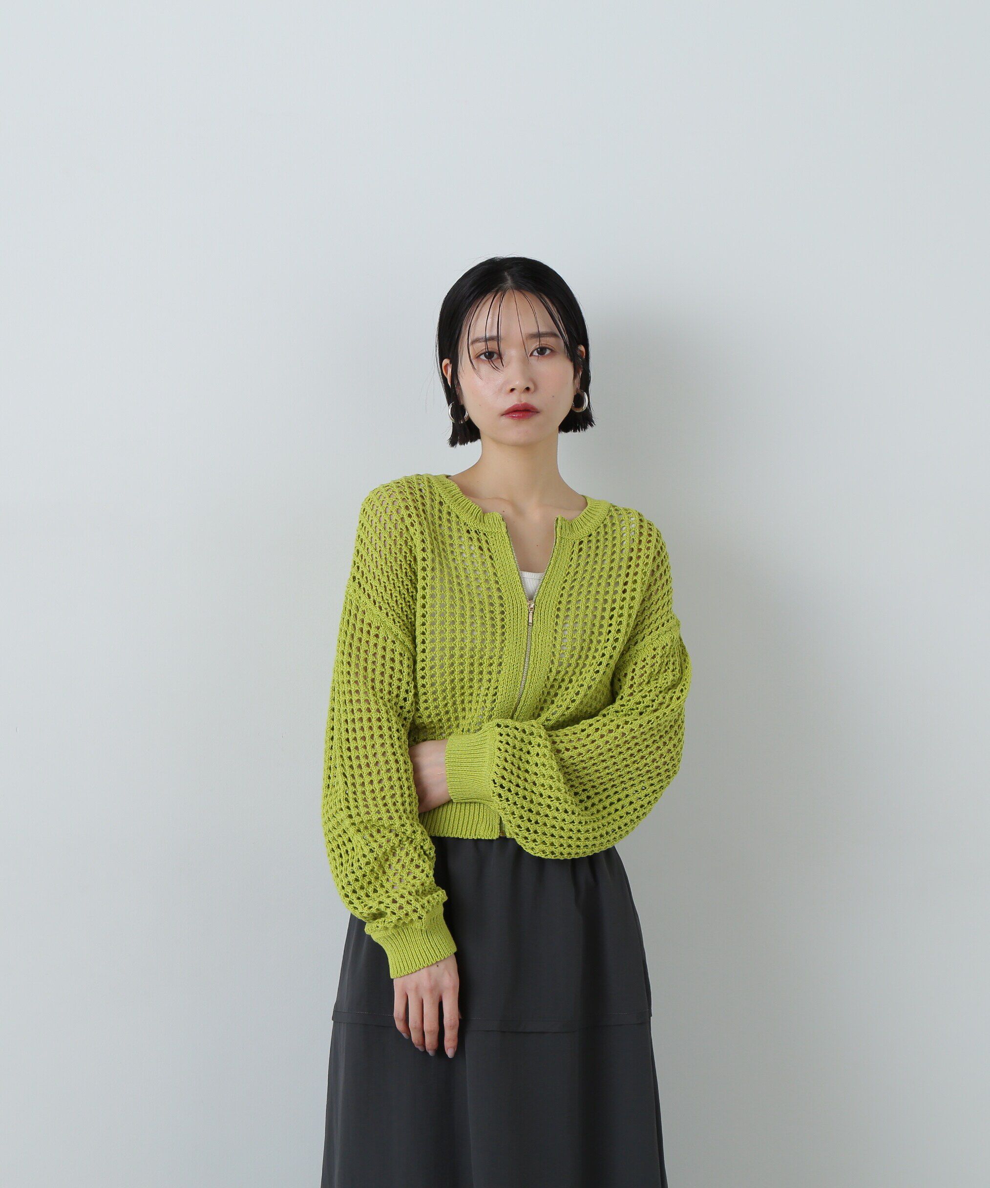  「メッシュZIPニットカーディガン」|ニット・セーター|