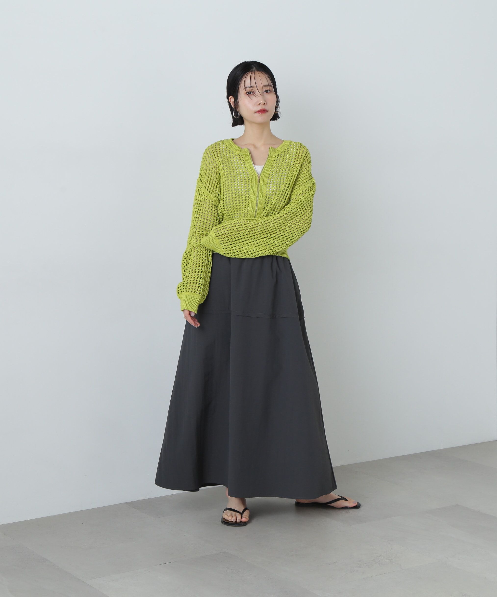  「メッシュZIPニットカーディガン」|ニット・セーター|