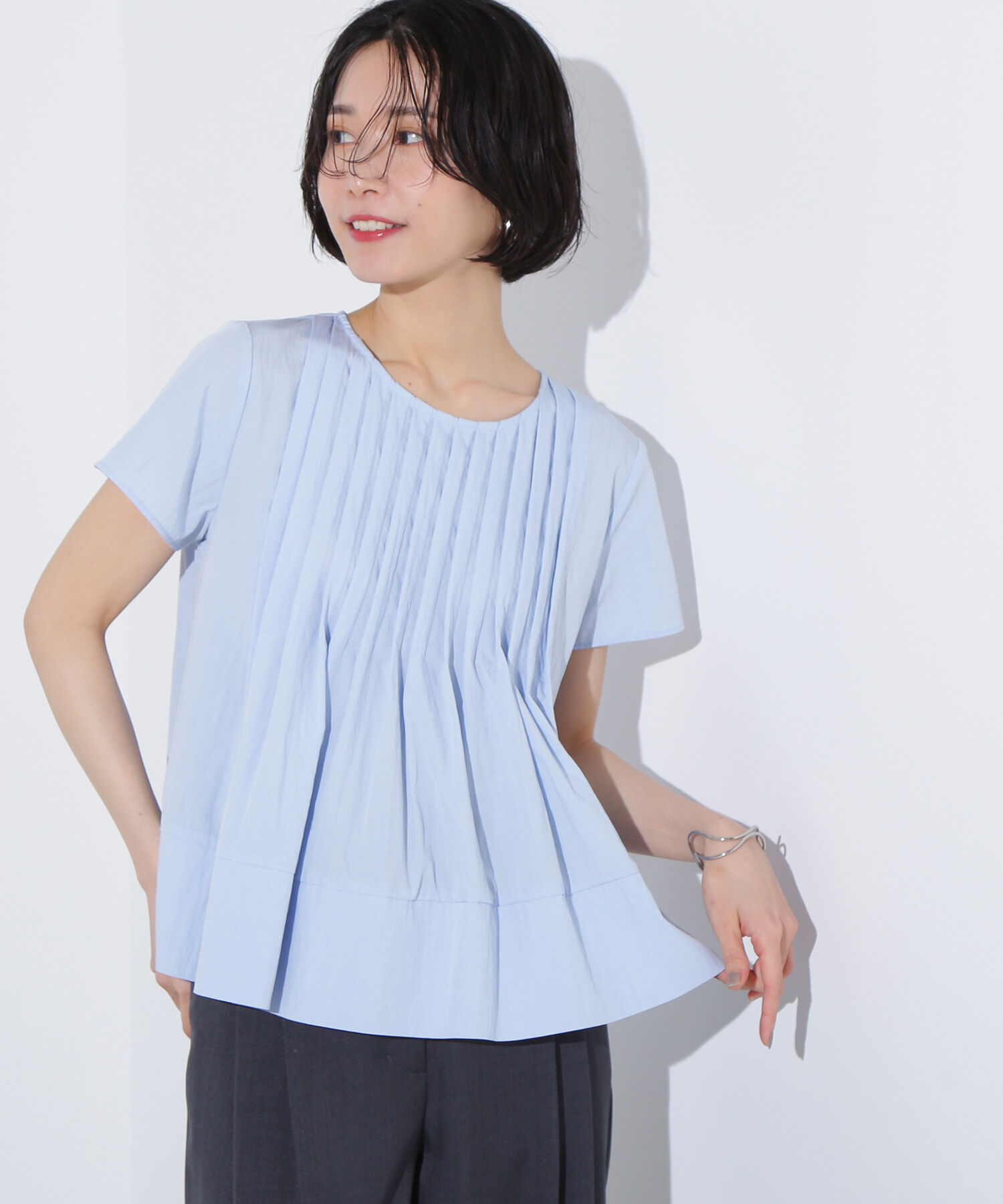  「タックフルブラウス」|シャツ・ブラウス|ブルー