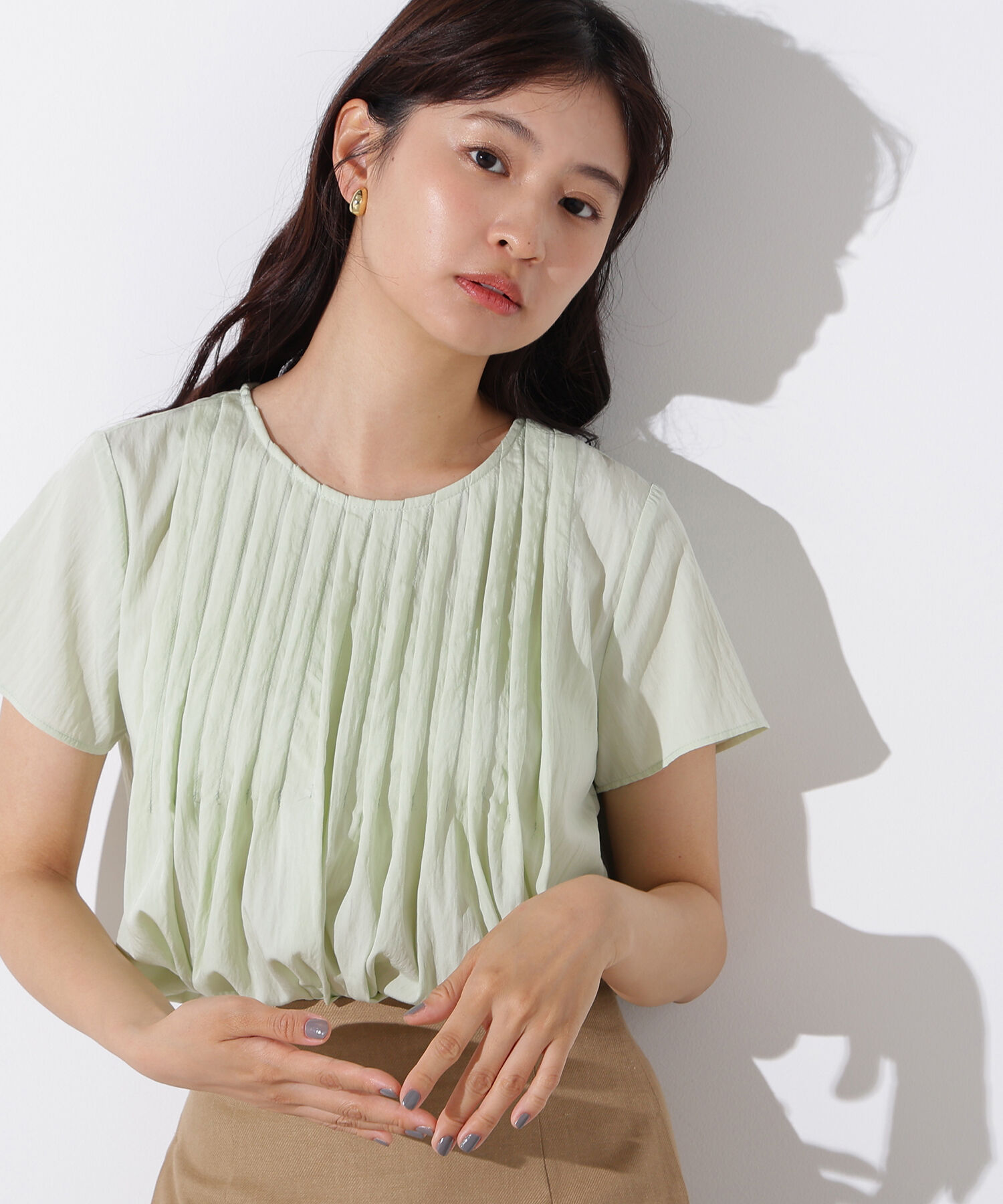  「タックフルブラウス」|シャツ・ブラウス|ライトグリー