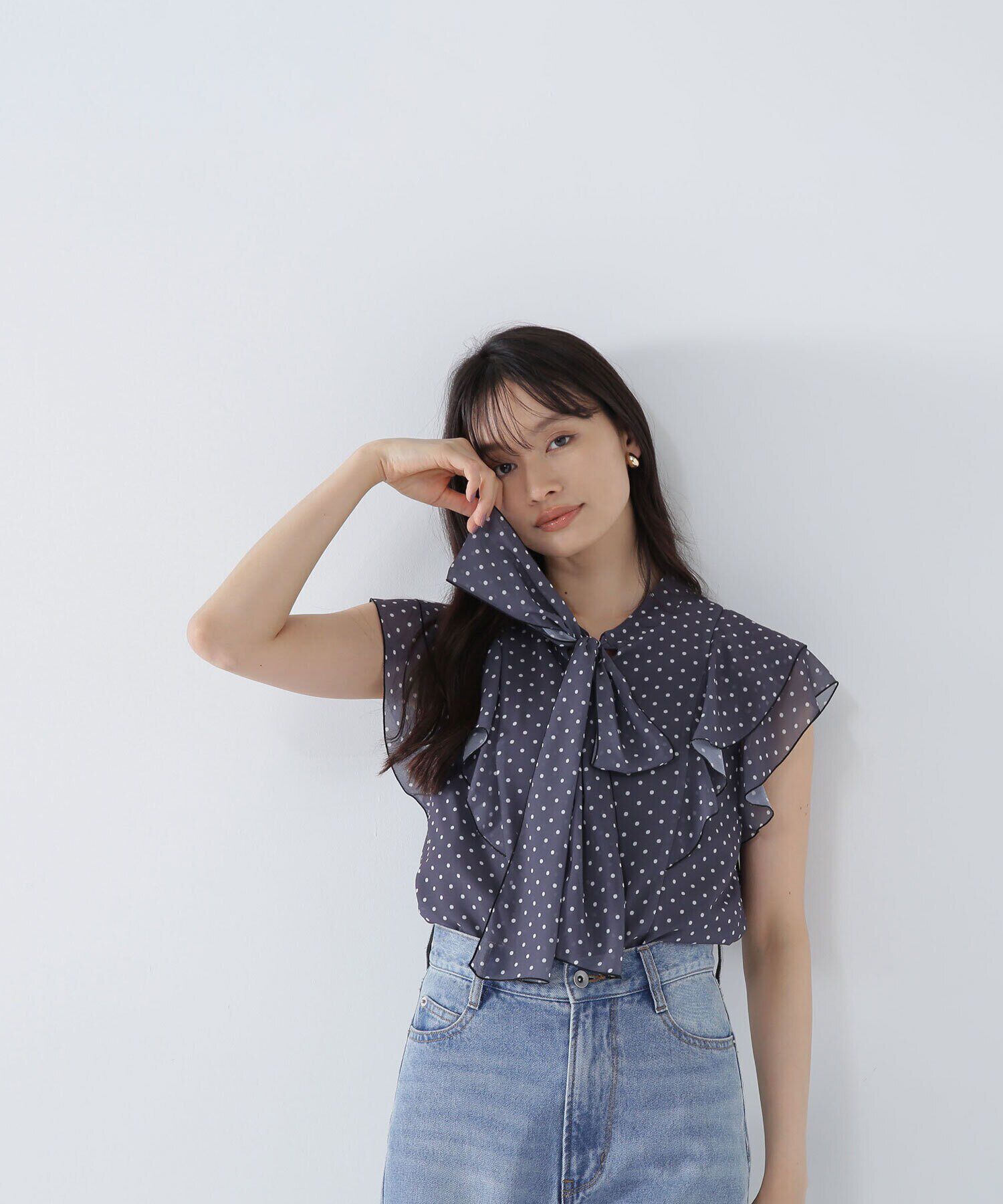  「リボンボウタイドットブラウス」|シャツ・ブラウス|