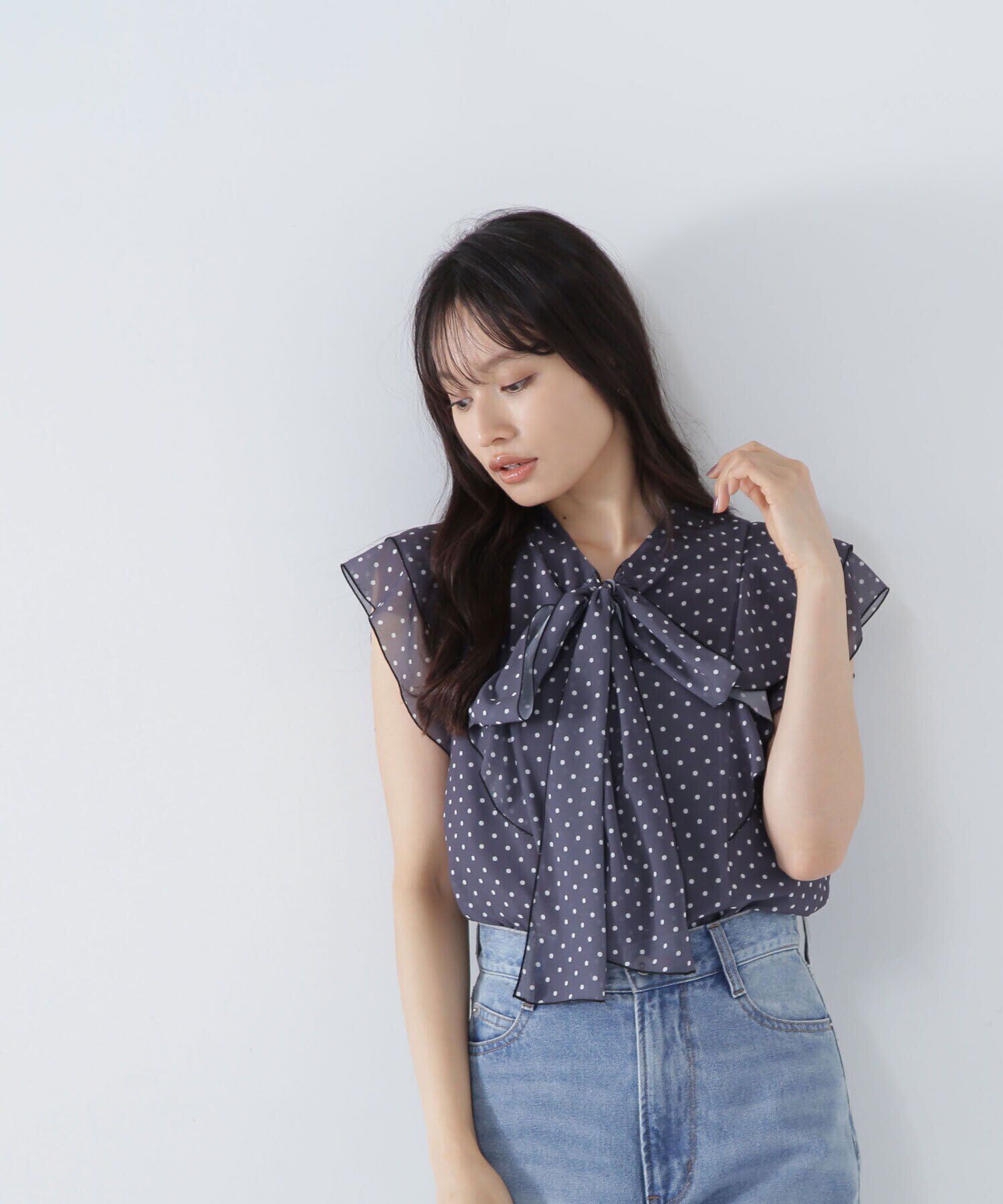  「リボンボウタイドットブラウス」|シャツ・ブラウス|