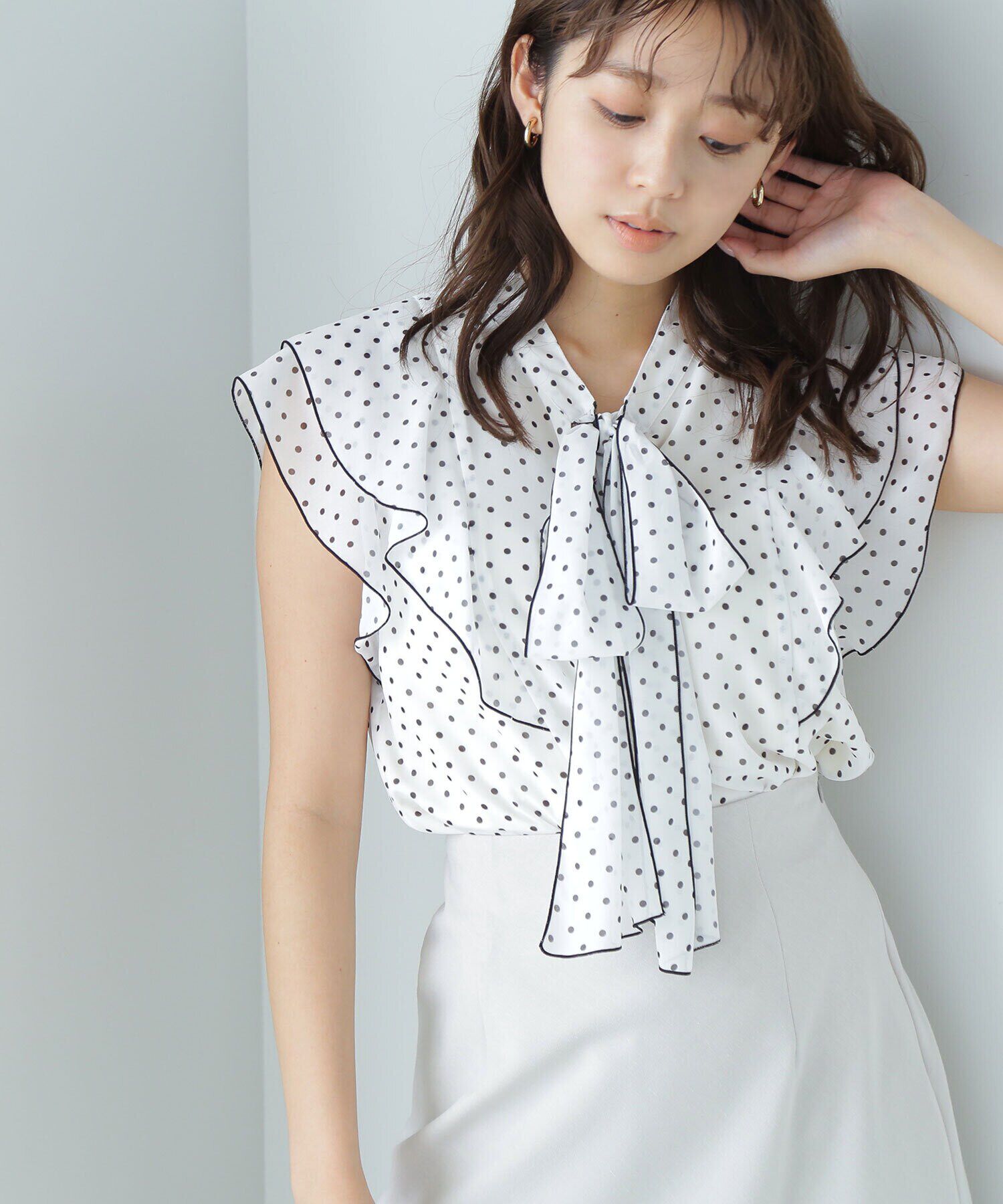  「リボンボウタイドットブラウス」|シャツ・ブラウス|